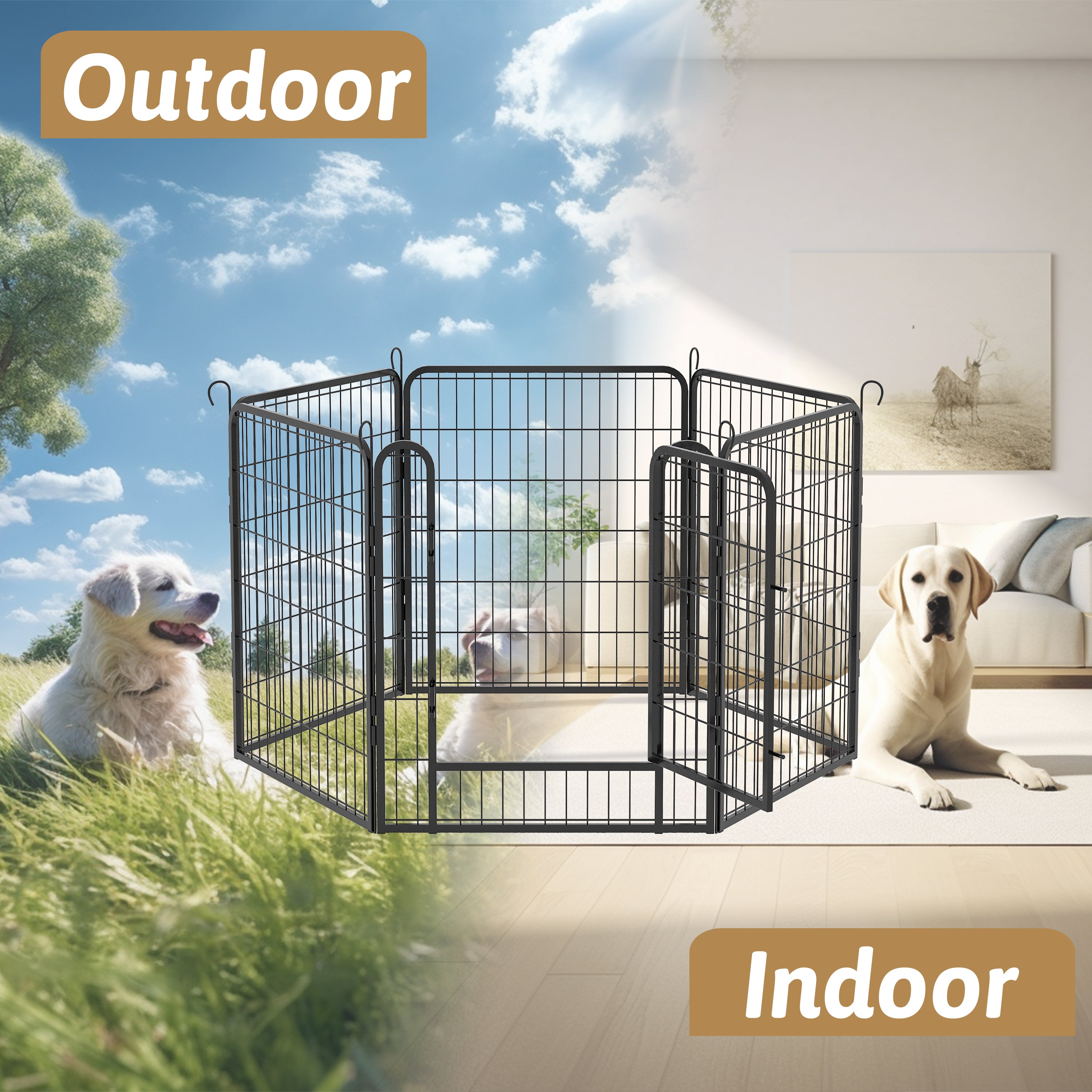 6-Panel Heavy-Duty Dog Playpen, 31.7" Tall Foldable Pet Fence with Door