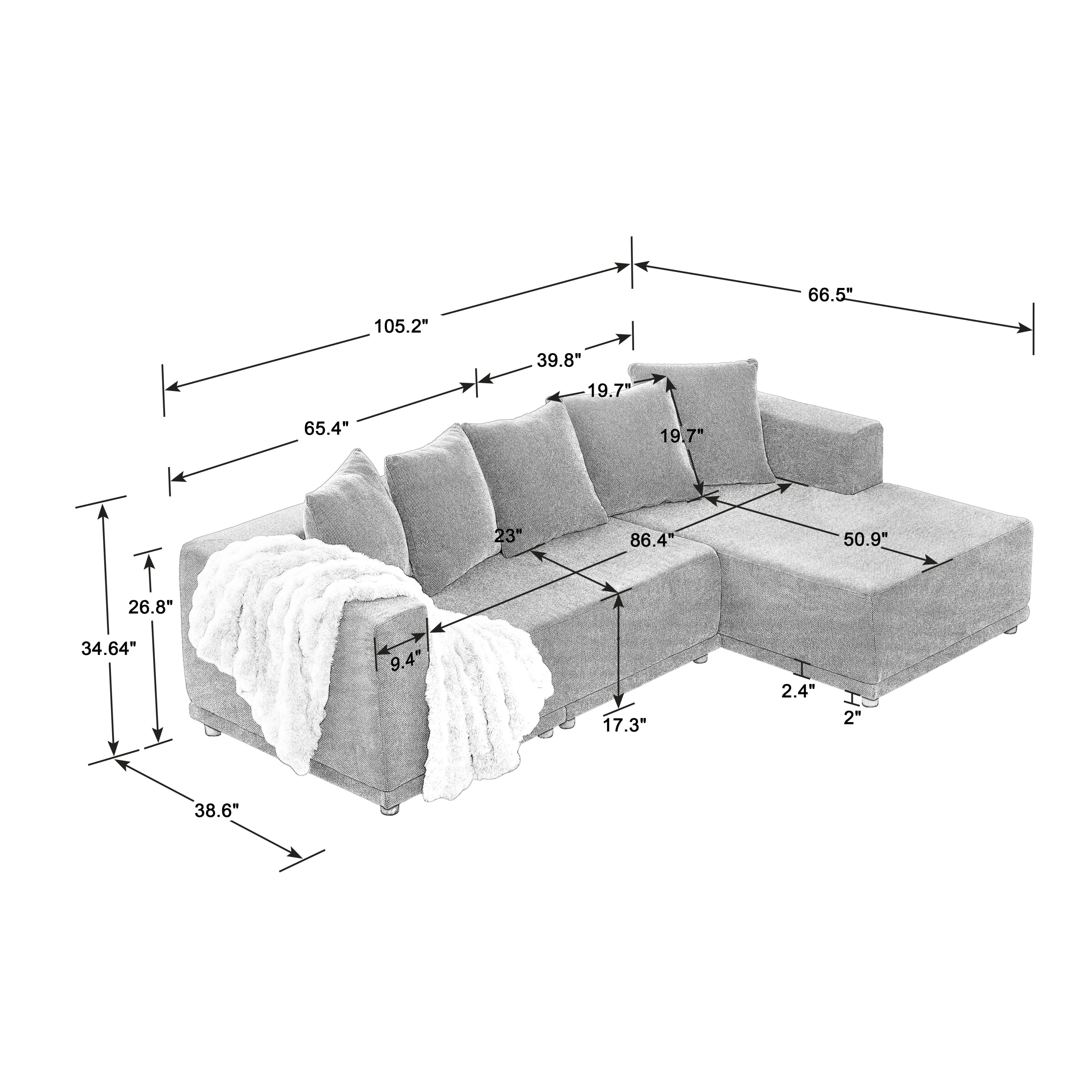 Chenille L-Shaped Sectional Sofa Set,Minimalist Style Modular Sectional Sofa, Luxury Chenille Fabric Cloud Couch for Living Room