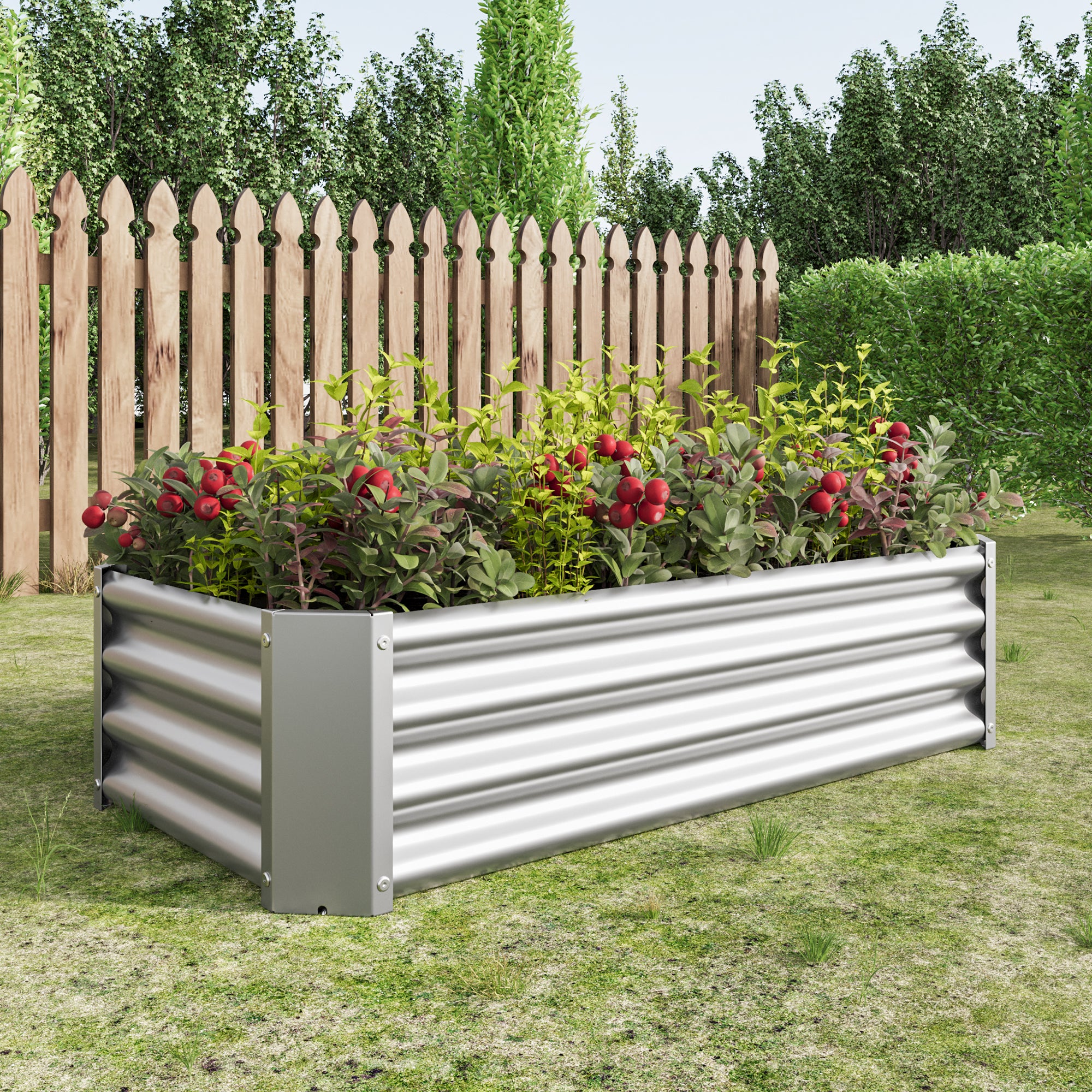 Metal Raised Garden Bed, Rectangle Raised Planter 4×2×1ft  for Flowers Plants, Vegetables Herb  Silver