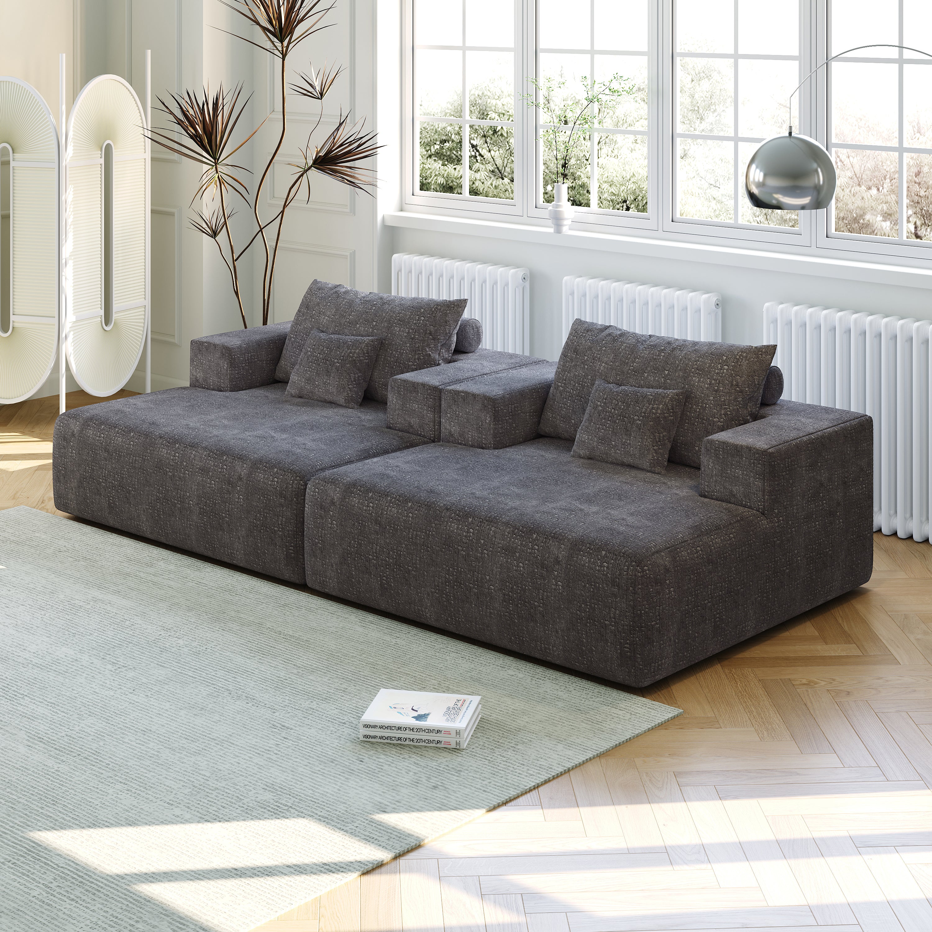 55-inch Chenille Sponge Sofa Lounge Chair,No Assembly Required,Fluffy Modern Sleeper Chair for Indoor Living Room Bedroom