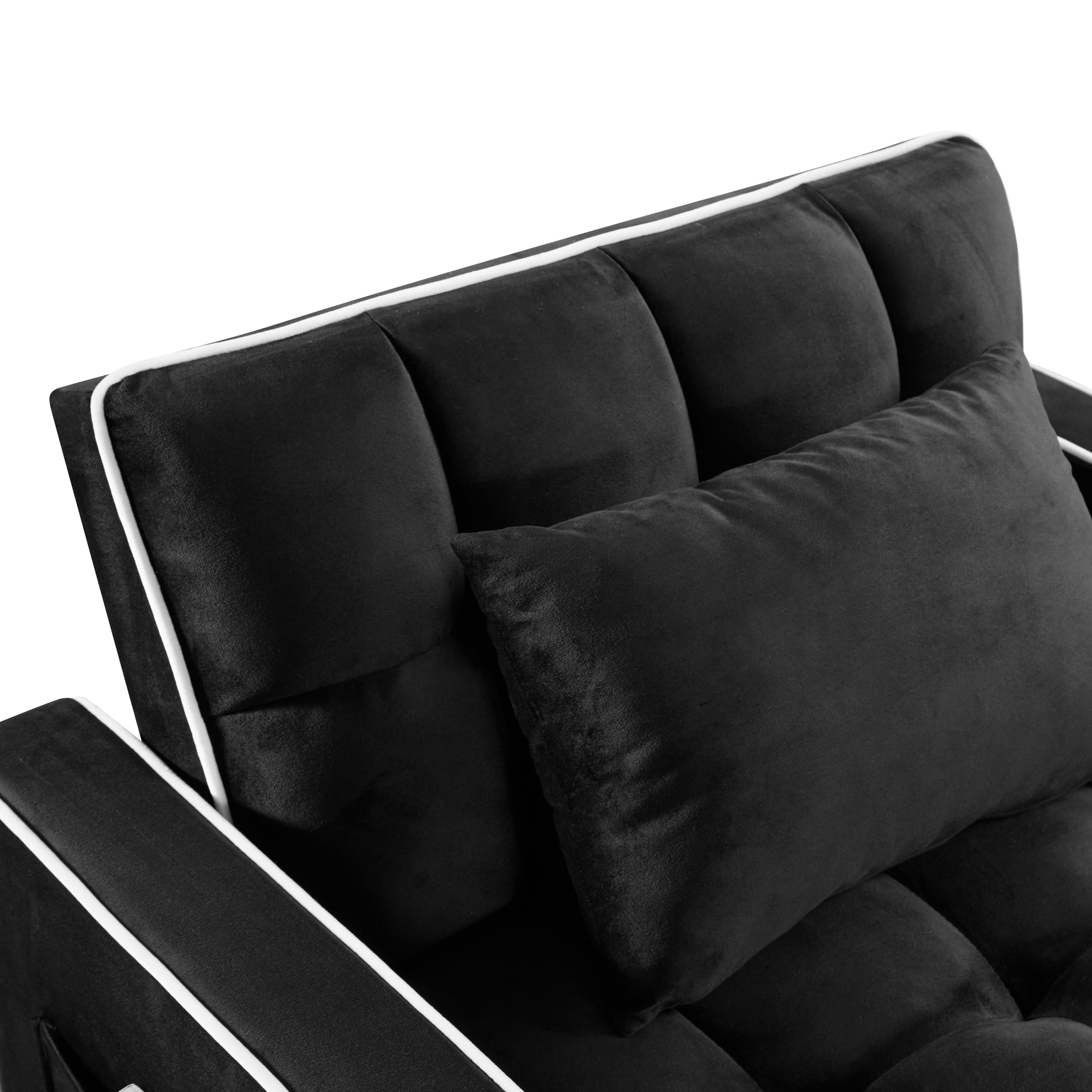 Convertible Chair Sofa Bed, Adjustable Pull-Out Design with Multi-Pockets for Living Room and Small Spaces, Black