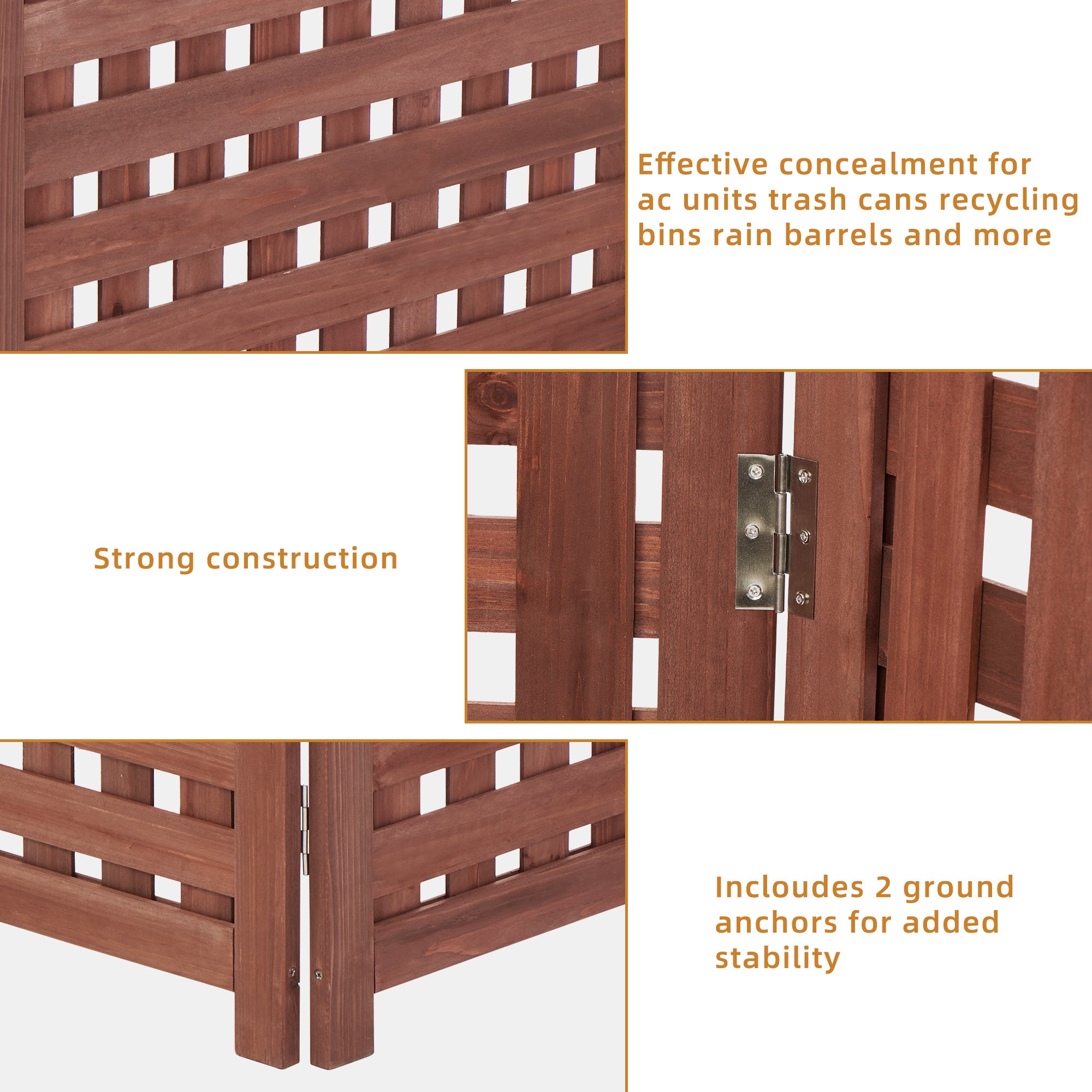 Brown Cedar AC Fence Screen – 3-Panel Privacy Enclosure for AC & Trash (32"W x 38"H)