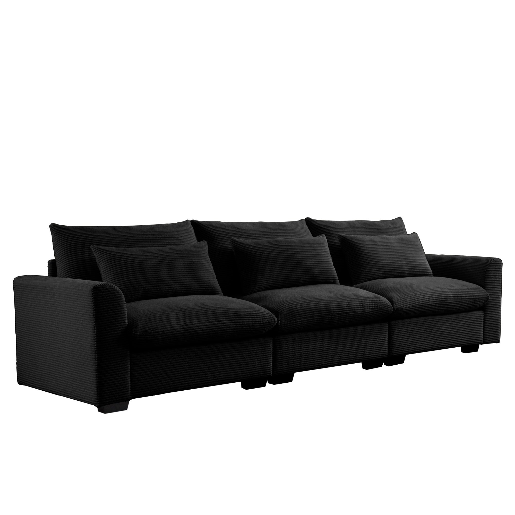 3 Seater Deep Seat Couches for Living Room, Wide and Deep Seat Comfy Living Roo Sofas with 3 Waist Pillows, black Corduroy