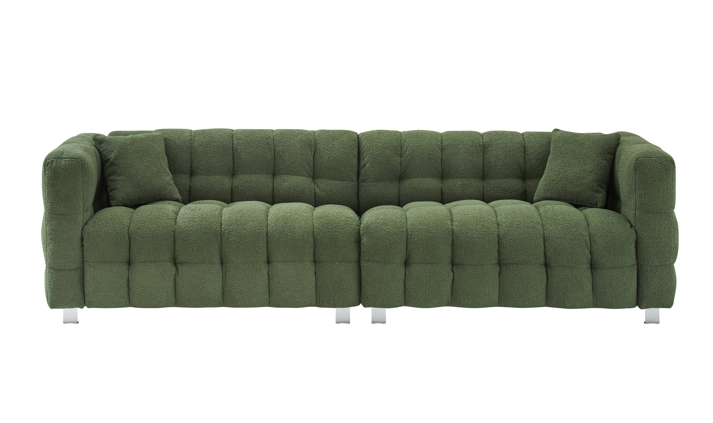 Luxurious 4-Seater Green Teddy Fleece Modular Pit Sofa with 2 Pillows for Living Room