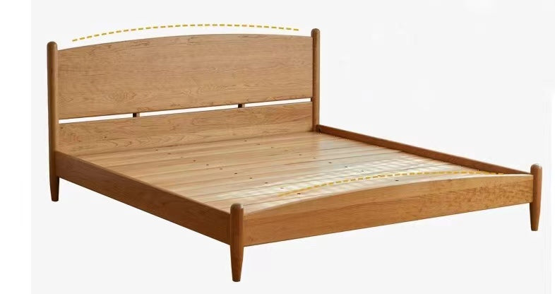 Modern Queen Cherry Wood Bed in Natural Wood Color Durable Cal King Design for Your Room hykmq-771