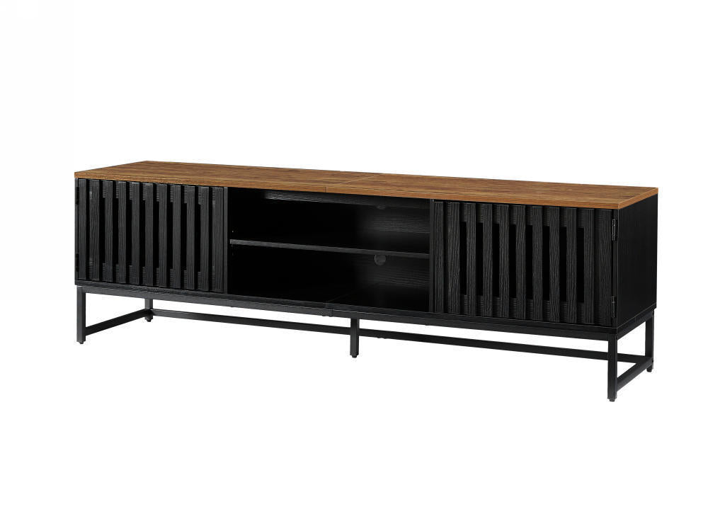 63" Mid-Century Modern TV Stand with Slatted Grille Doors, Storage Entertainment Center for Living Room or Bedroom