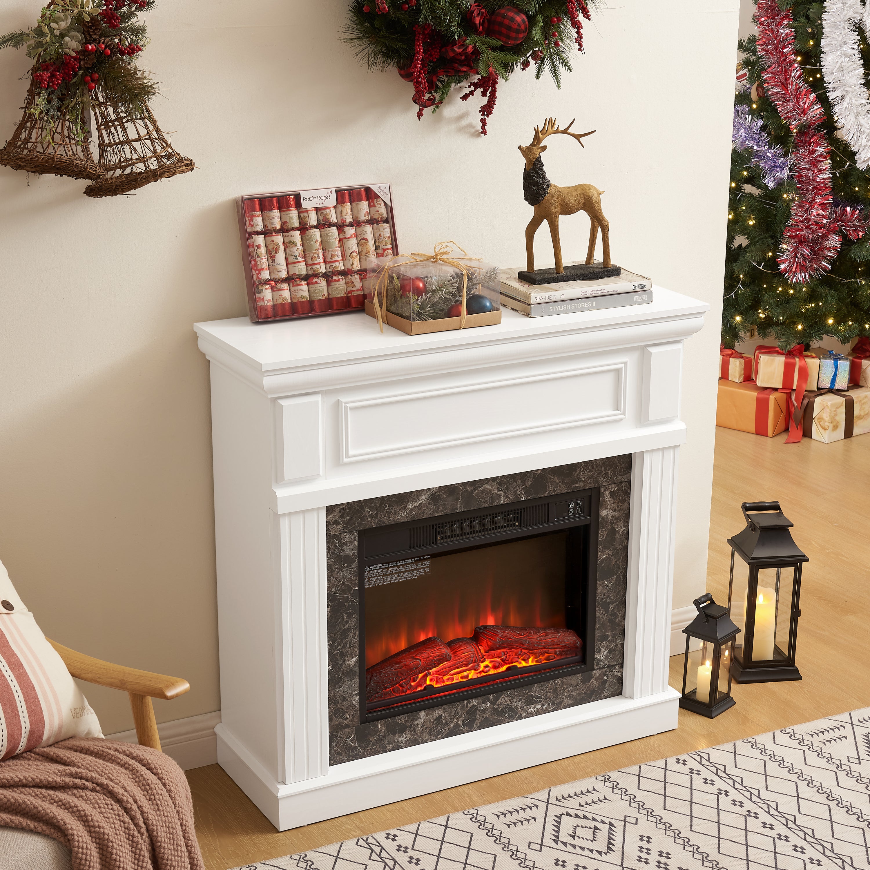 41.34" Electric Fireplace with Mantel & 23" Fireplace Insert, Adjustable Flame 41.34"W*14"D*40"H