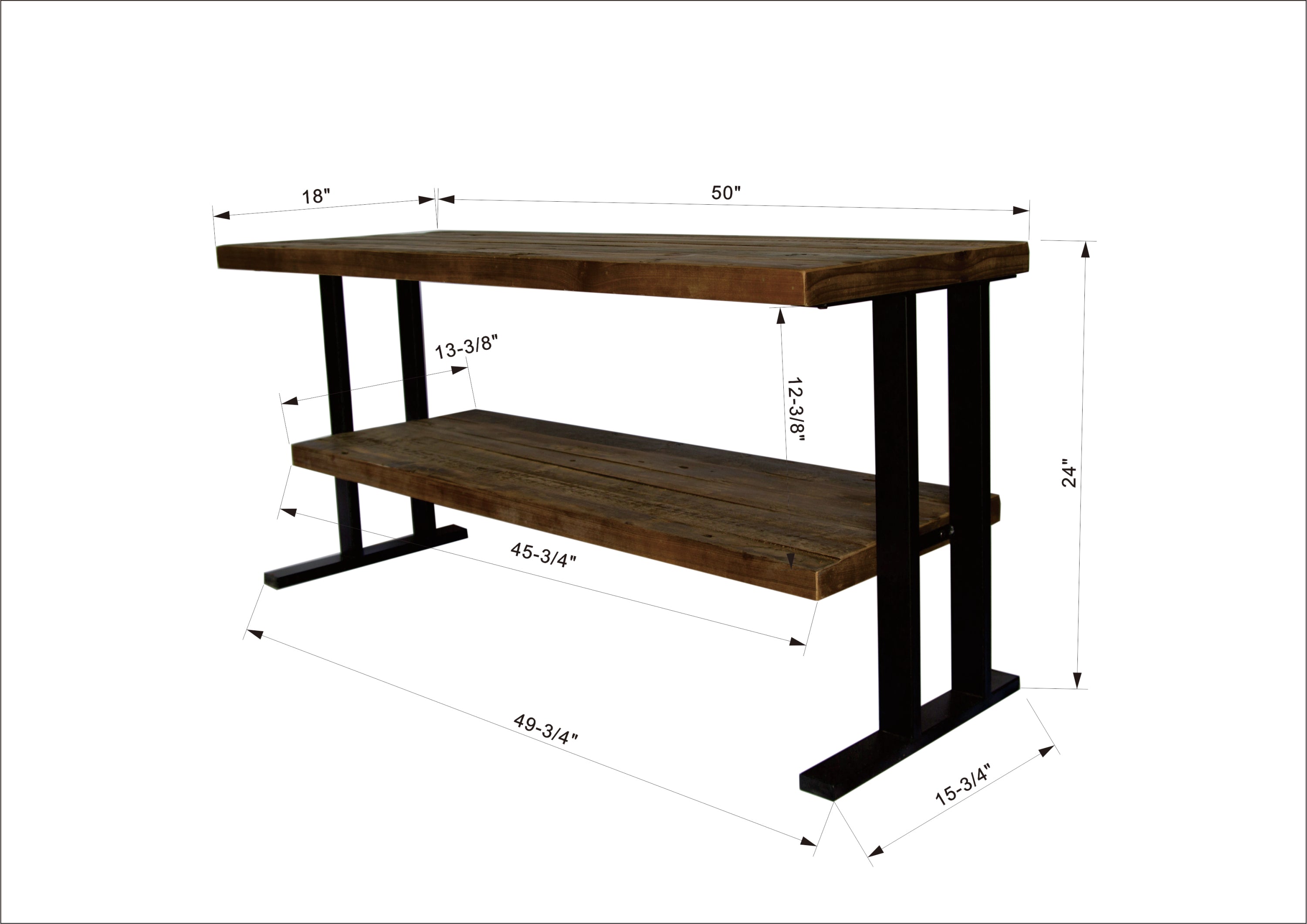 Media Console Table with one shelf to your Home decor, Natural Reclaimed wood and black finish