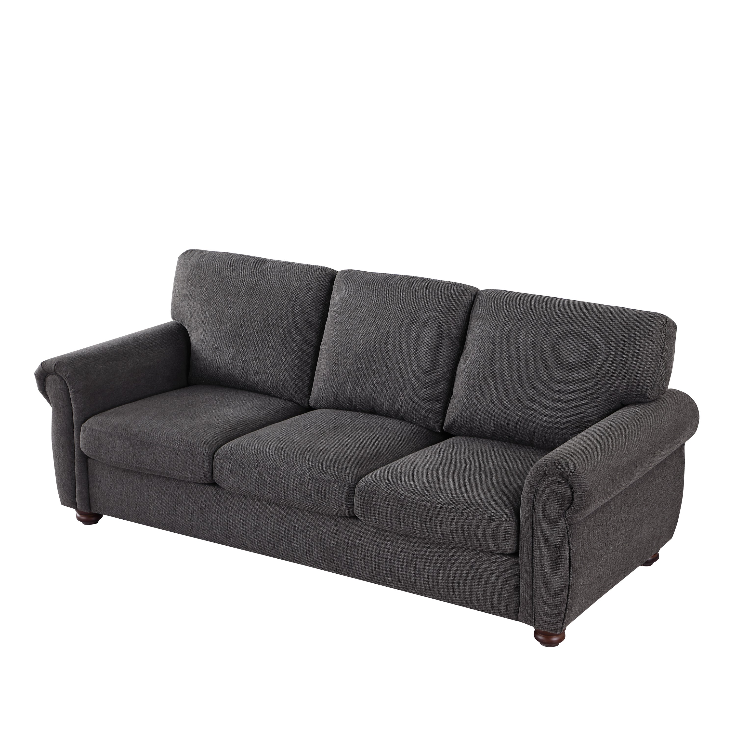 3-Seater Black Chenille Sofa