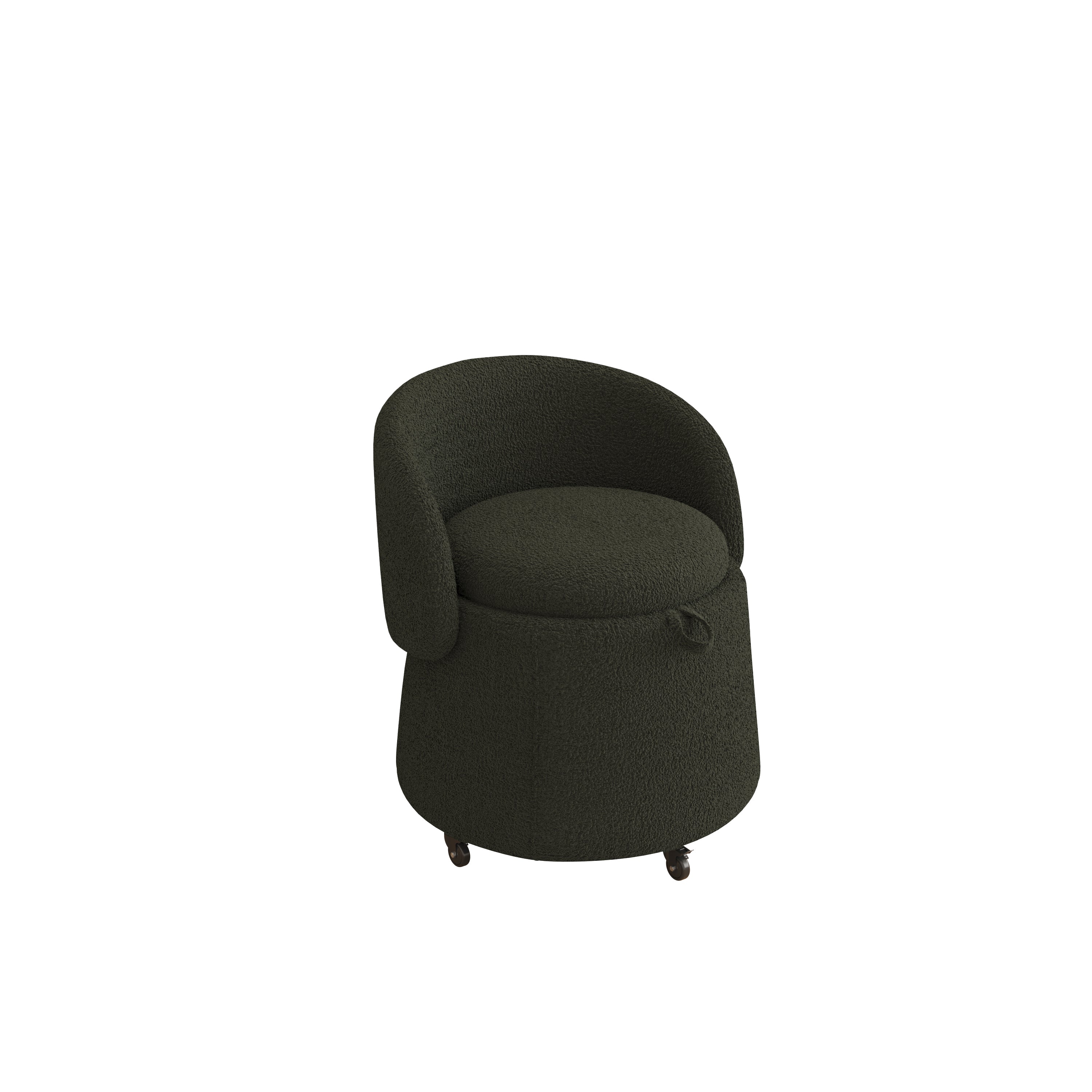 Modern 23" Movable Dark Green Storage Chair - Multi-Functional Design in Teddy Fleece for Living Room