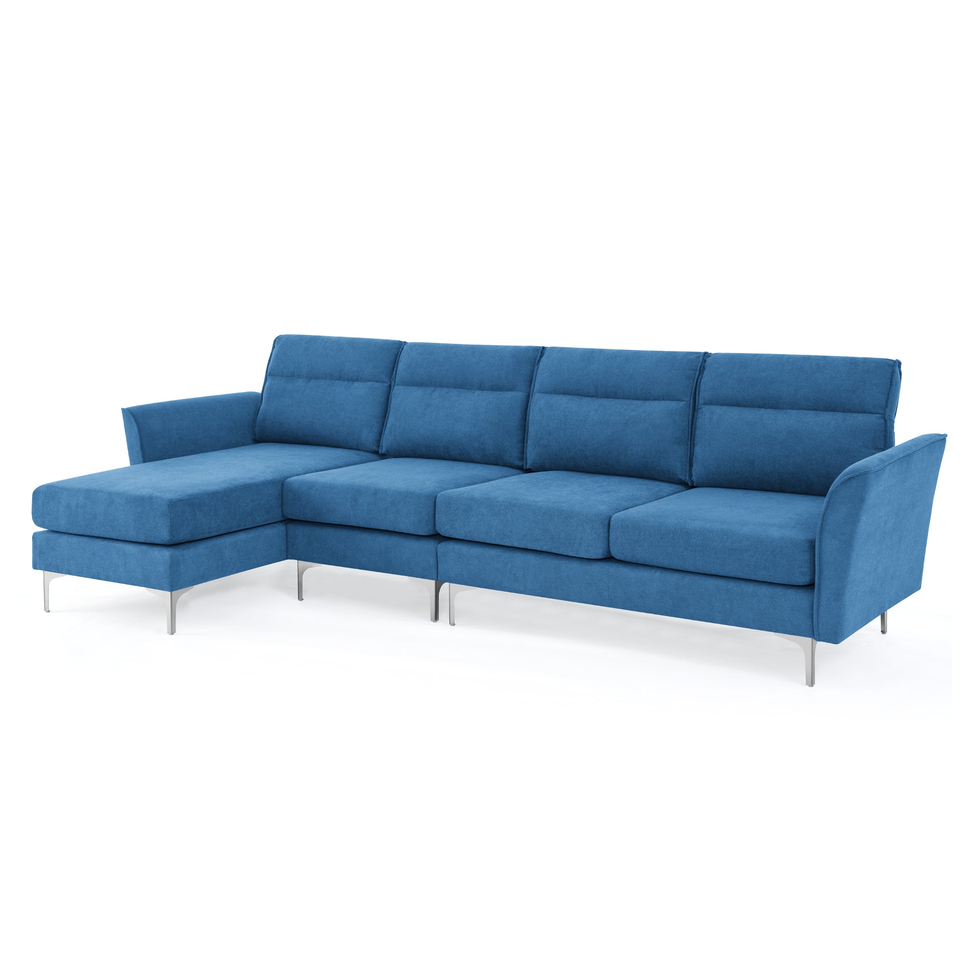 Modern Sofa 3-Seat Couch with Stainless Steel Trim and Metal Legs for Living Room,New package compression sofa technology,Navy blue