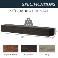 72" Rustic Wood Floating Fireplace Mantel Shelf – Wall-Mounted Home Decor