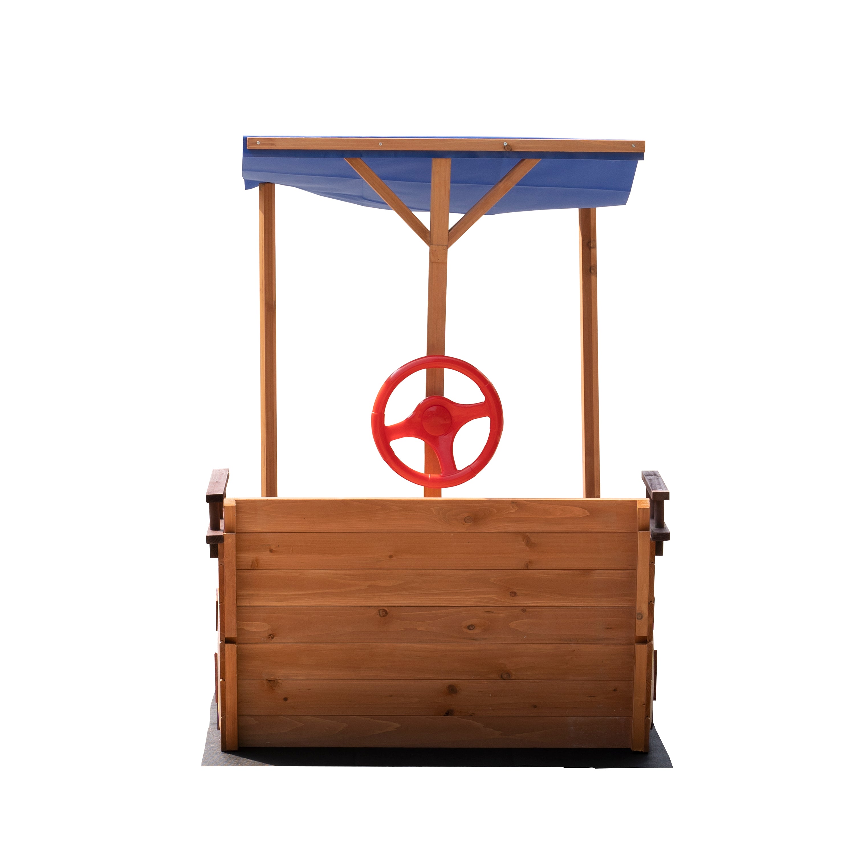 Wooden Pirate Ship Sandbox with Cover & Storage Bench for Kids