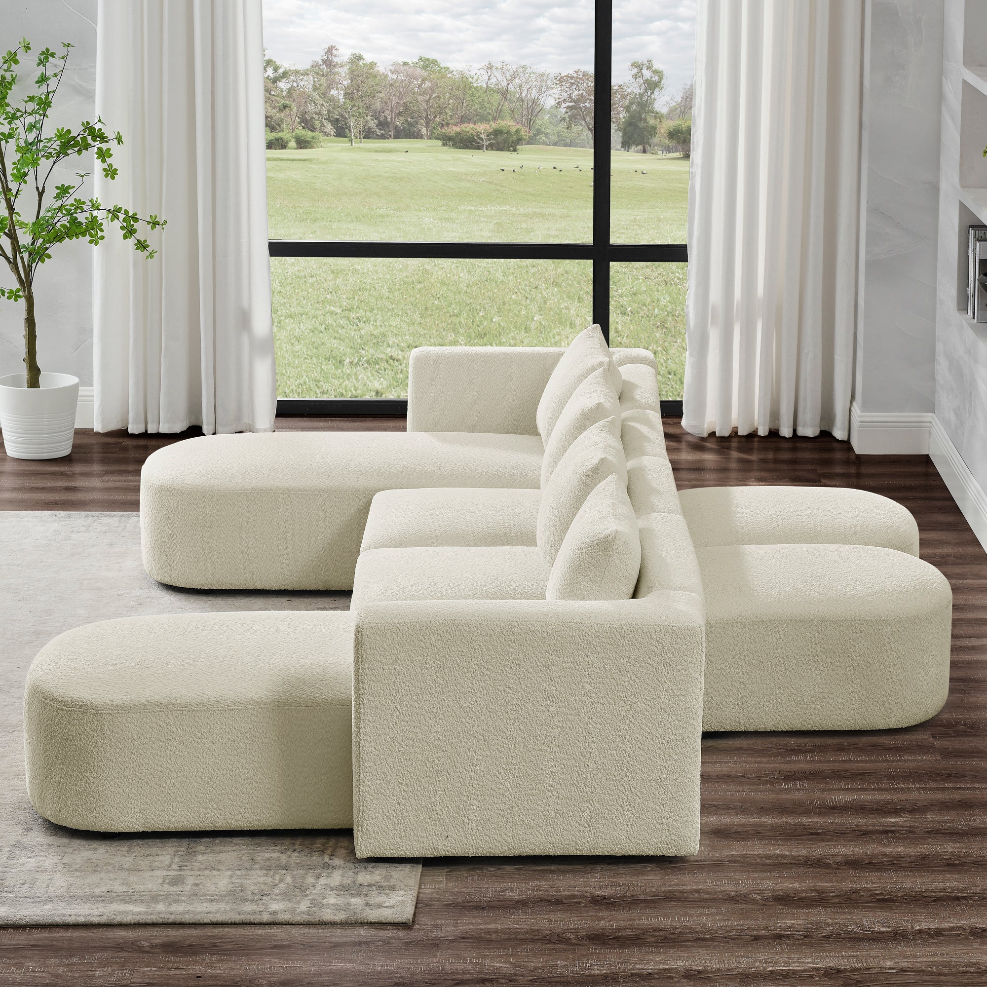 U Shape Sectional Sofa including Two Single Seat, Two Chaises and Two Ottomans, Modular Sofa, DIY Combination, Loop Yarn Fabric, Beige