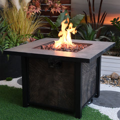 50000 BTU, CSA Certification Square  Gas Fire Table ,Contain 5 kg Lava Stone And Rainproof Cover,Magnesium Oxide Wood Grain Surface Finished,More Suitable for Outdoor Garden Backyard and Durable