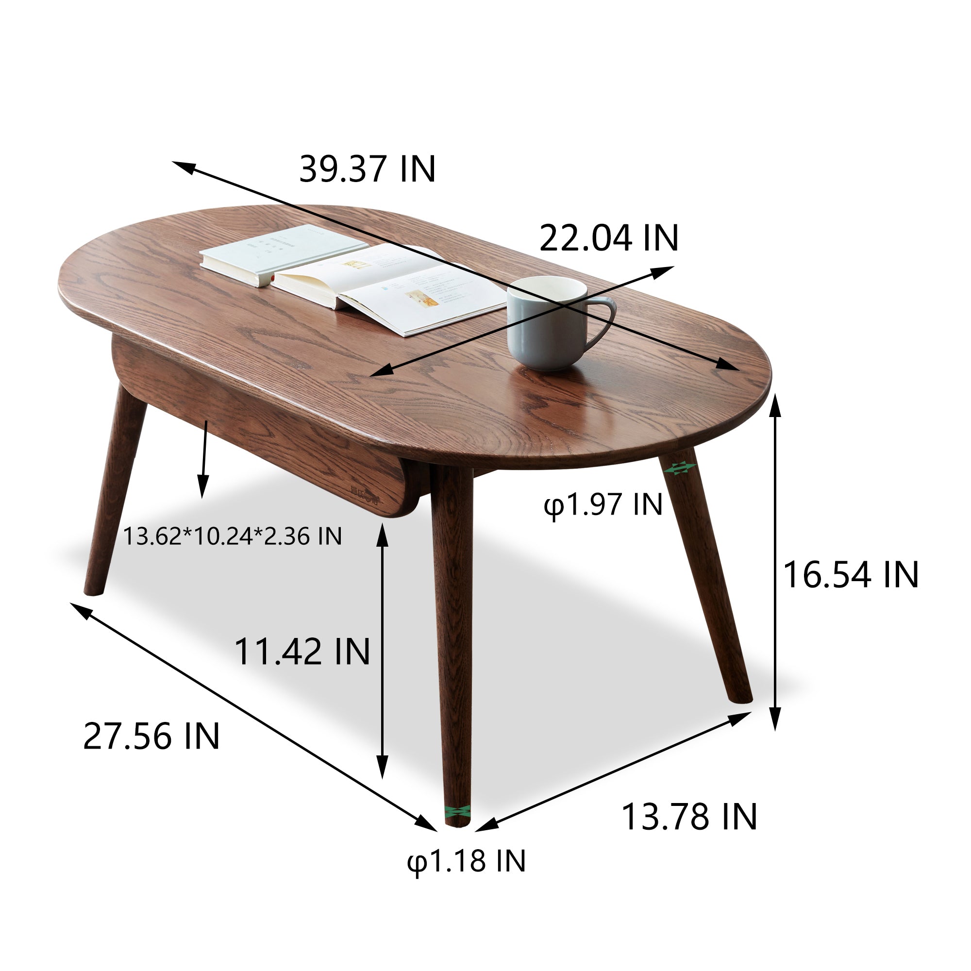 39.37" Coffee Table with Drawers with Natural Wood Finish - Versatile as Study Desk