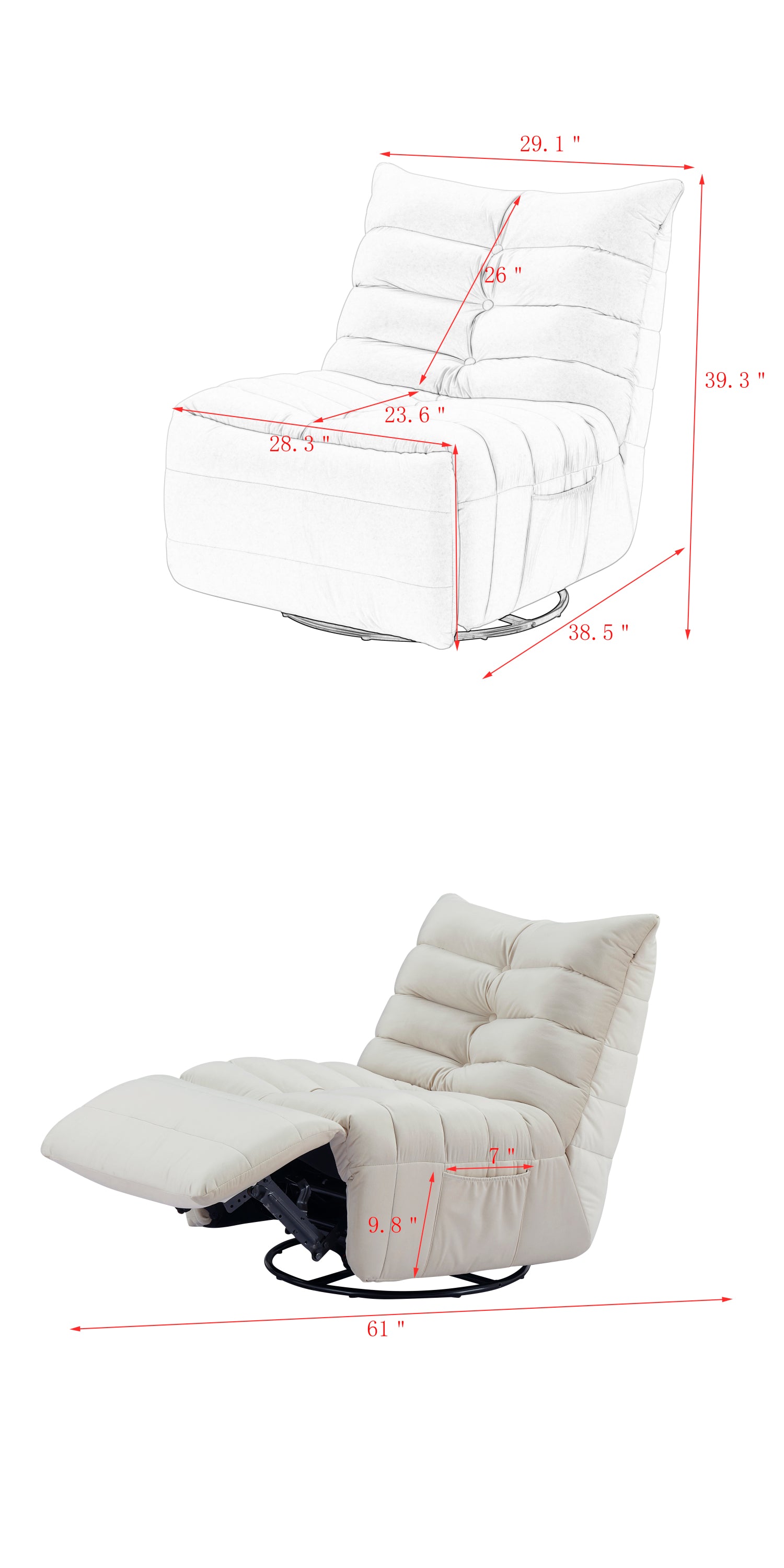 Modern Rotatable Beige Lounge Chair with Side Storage Pocket - Stylish & Durable Recliner for All Your Room