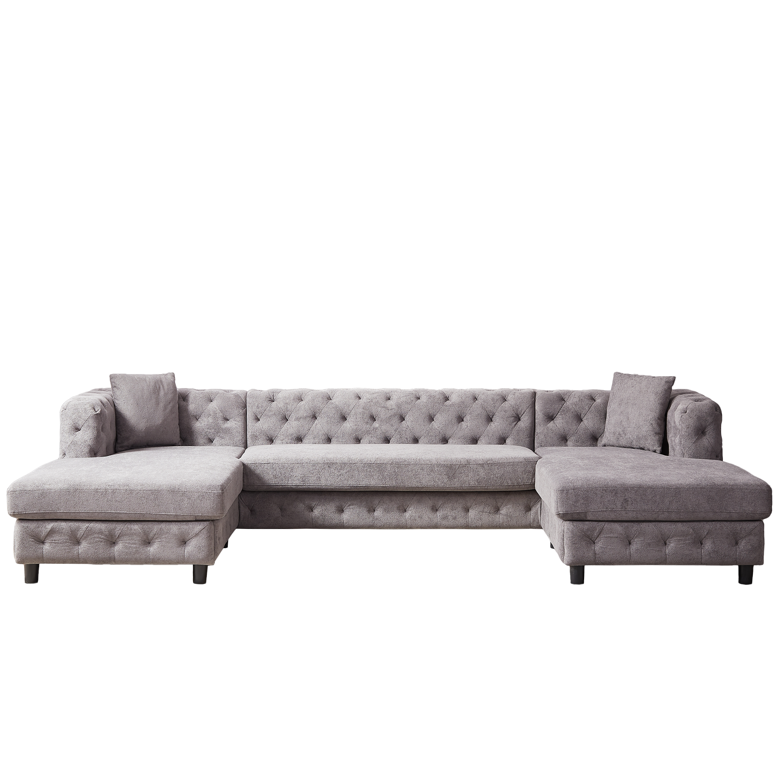 126-inch Modern Style Chenille Three Piece Sofa, Pull Point Design U-shaped Sofa two Chaise Longue Seats, two Pillows and Plastic Feet, Suitable for Living room, Bedroom, Lounge and Projection Room