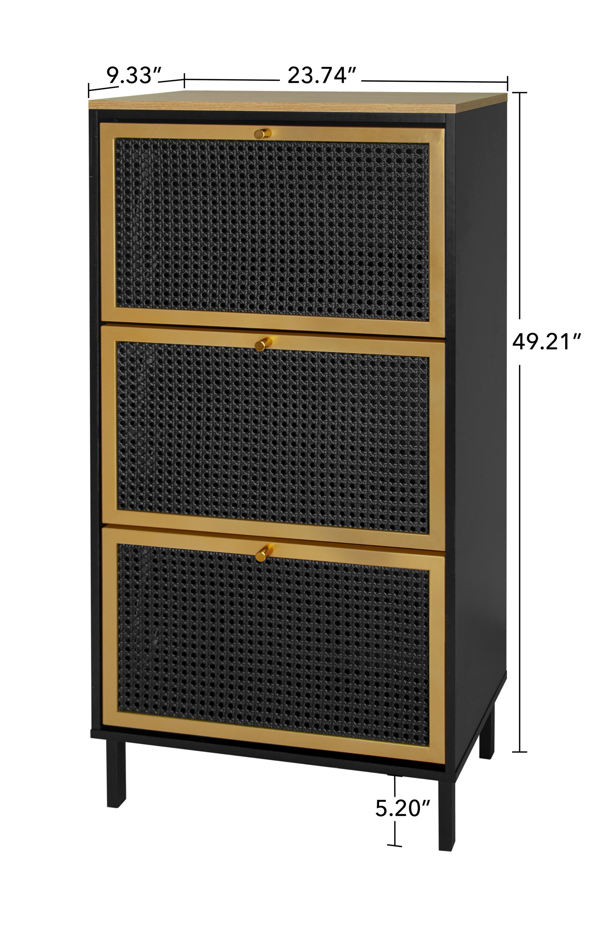 3 Metal Door Shoe Rack, Freestanding Modern Shoe Storage Cabinet, Metal rattan, for Entryway