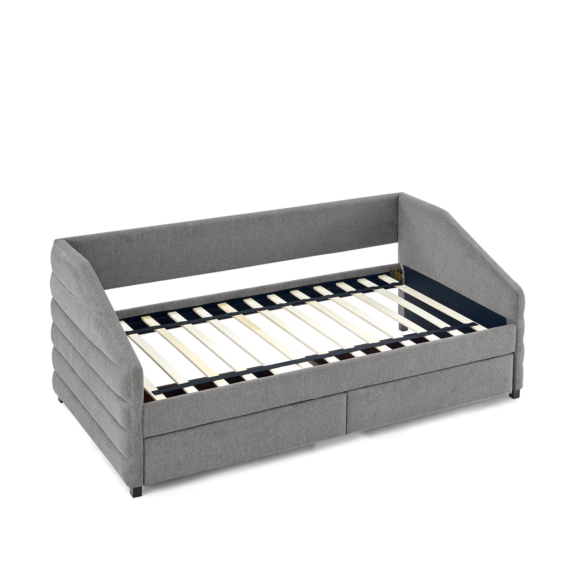 Twin Size Daybed with Two Drawers Trundle Upholstered Tufted Sofa Bed, Linen Fabric, Grey (82.5"x42.5"x34")