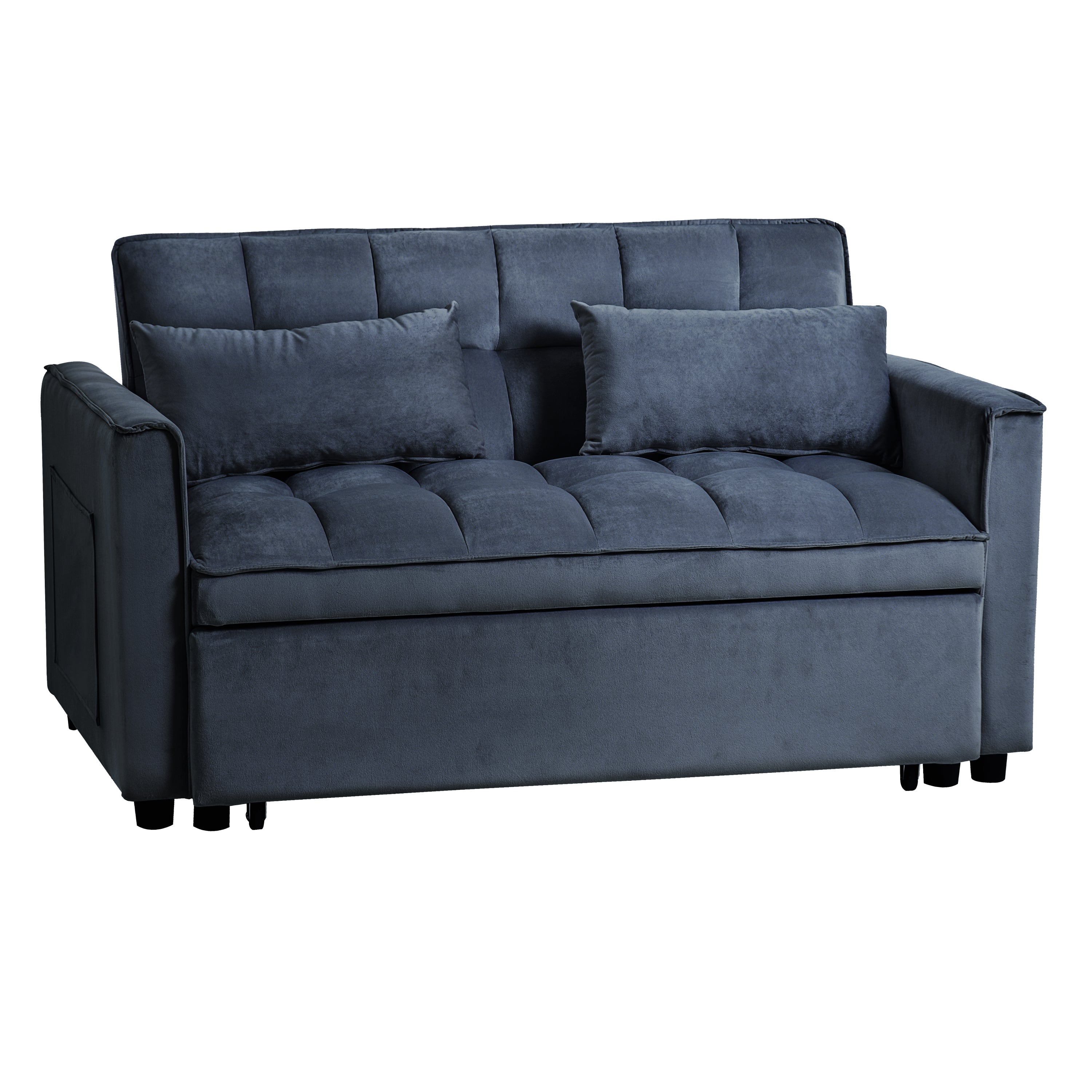 3-in-1 Convertible Sofa Bed, Velvet Loveseat Futon – Black