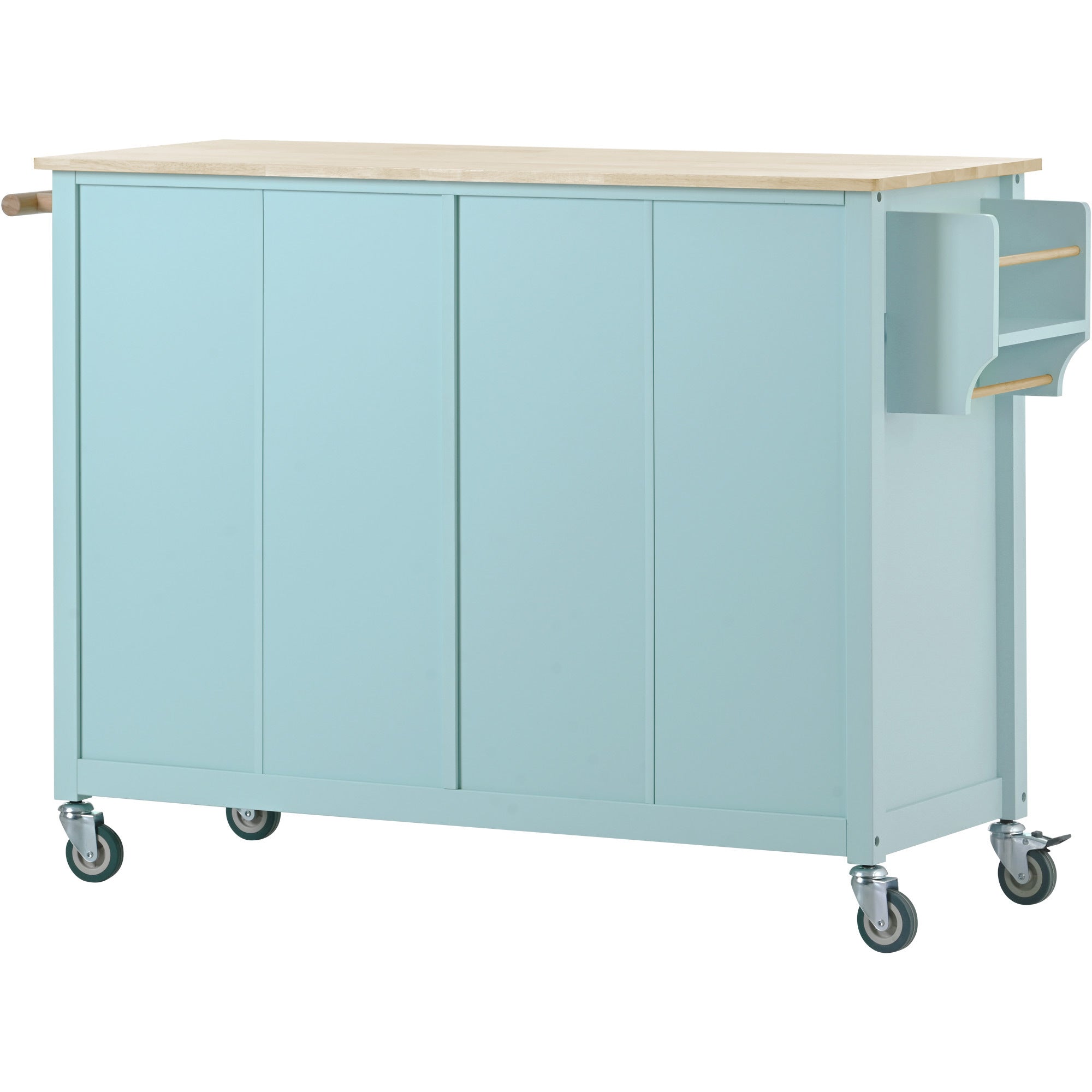 Kitchen Island Cart with 4 Door Cabinet and Two Drawers and 2 Locking Wheels - Solid Wood Top, Adjustable Shelves, Spice & Towel Rack Mint Green