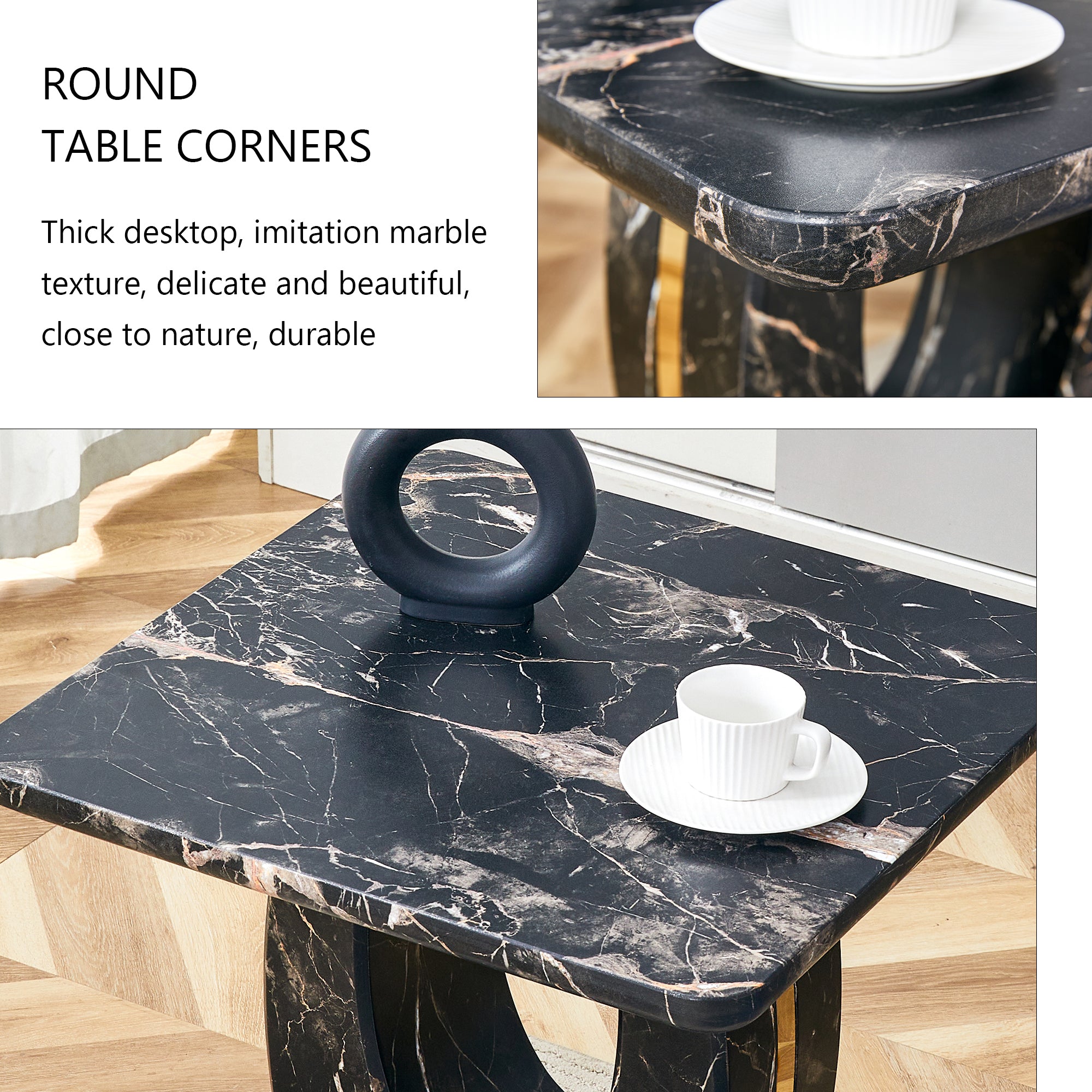 Modern Square Black Patterned MDF Coffee Table for Living Rooms