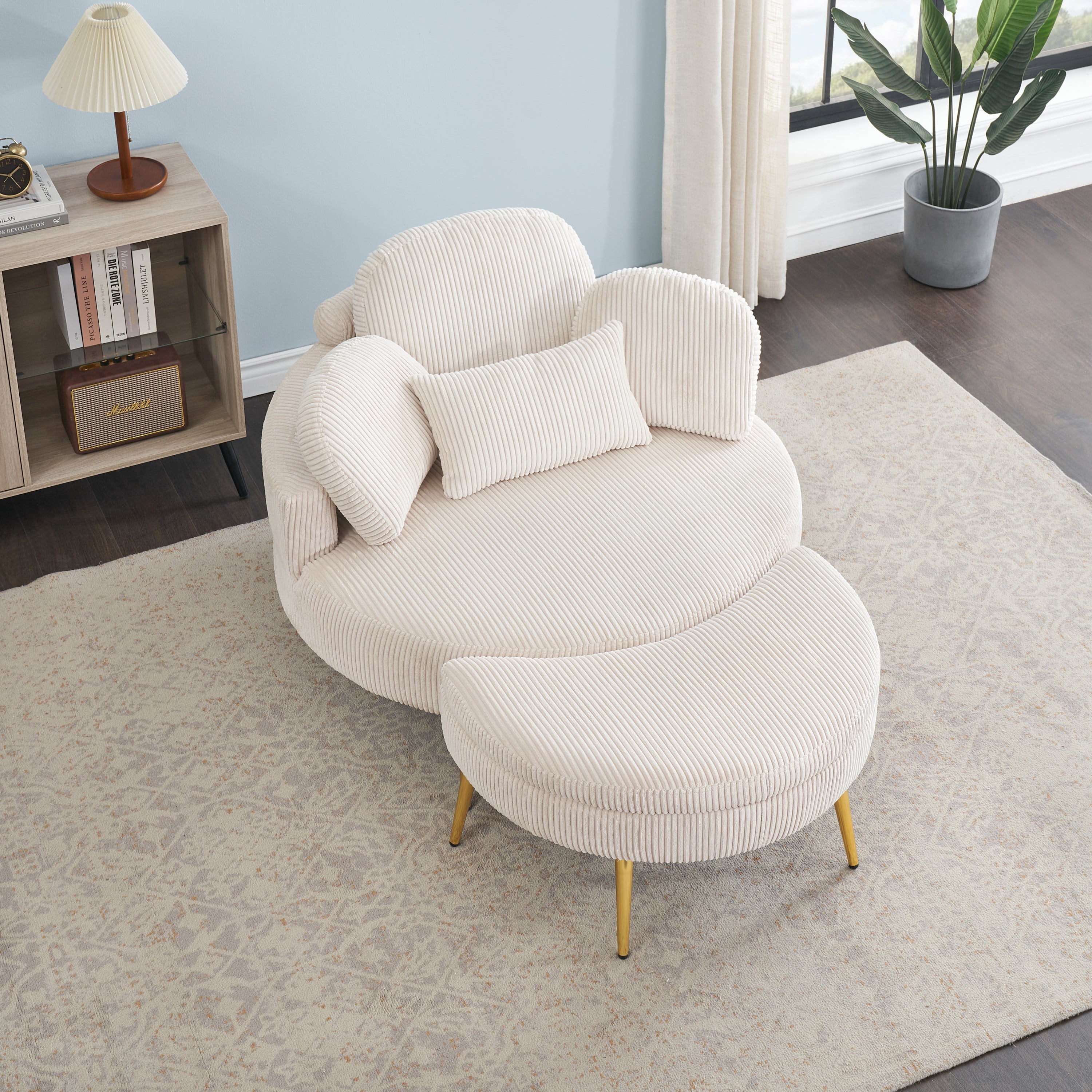 61 inches beige comfortable seat, small sofa with small end table,  suitable for lunch break casual afternoon tea time seat, suitable for small apartment, bedroom, space balcony small sofa