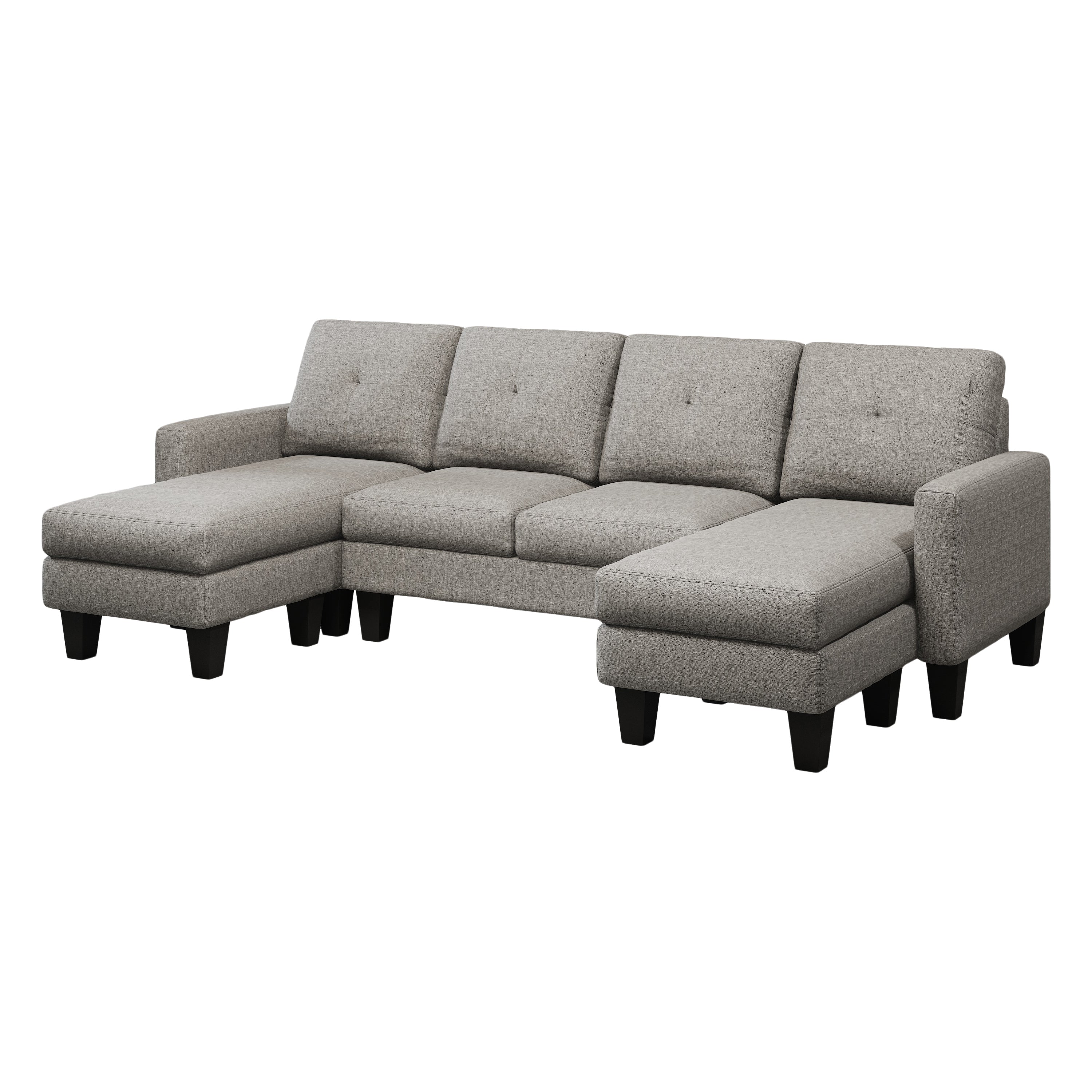 U-Shaped Sofa Coch 4-Seat Sofa with Chaise Polyester Fabric for Living Room Apartment Office (Light Grey)