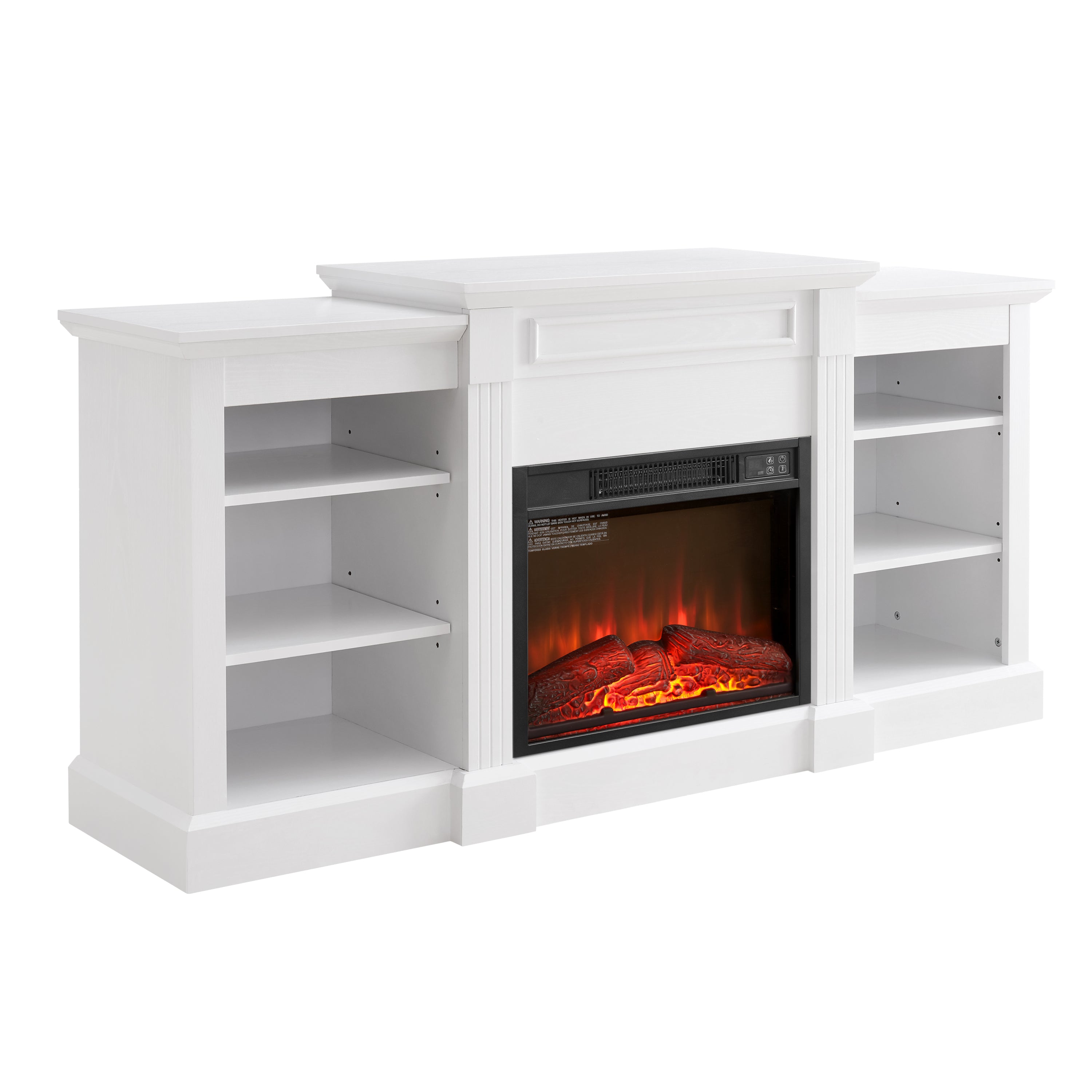 Modern Media Console Table with Large Storage, 23" Fireplace Insert, Fits TVs up to 70", White