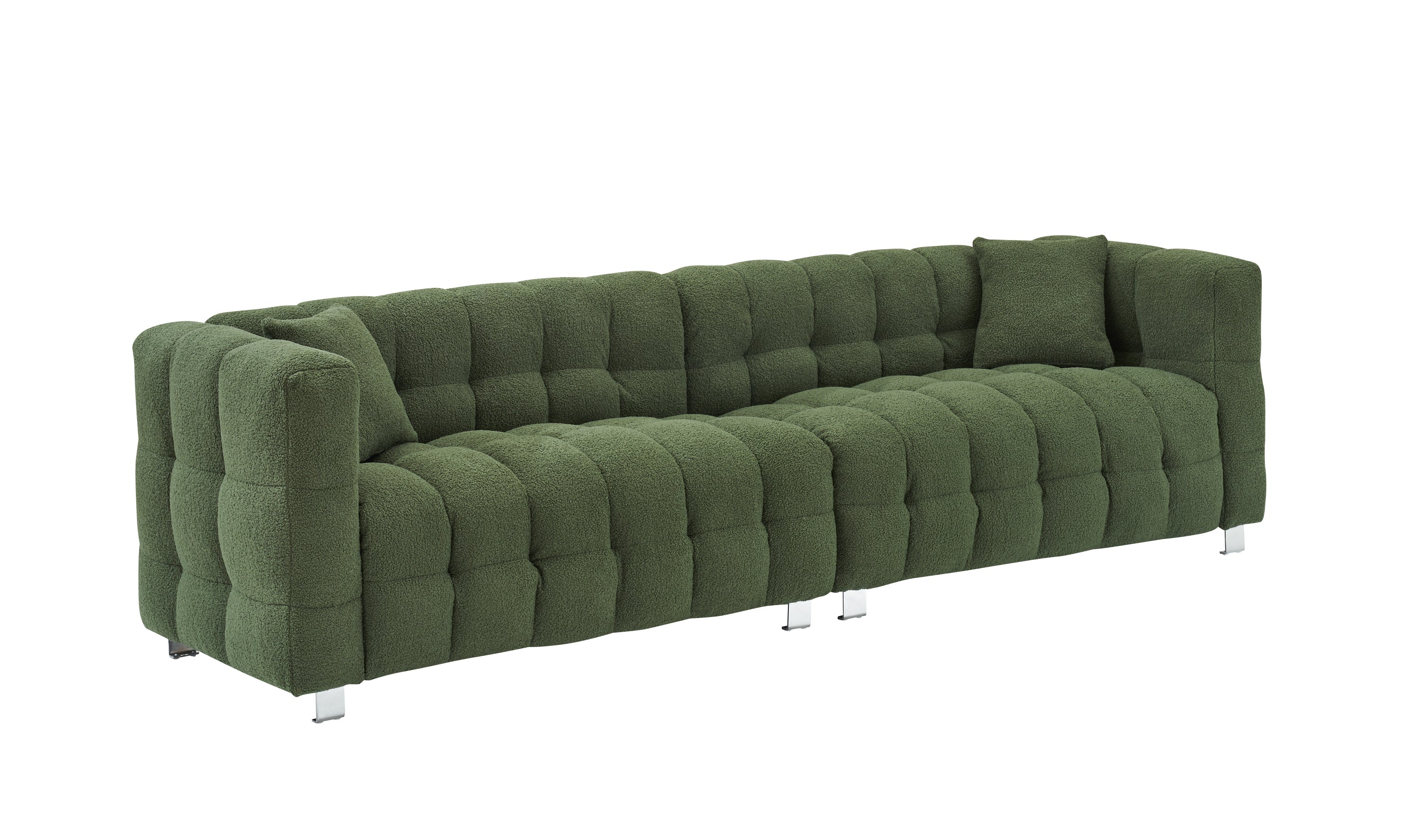 Luxurious 4-Seater Green Teddy Fleece Modular Pit Sofa with 2 Pillows for Living Room