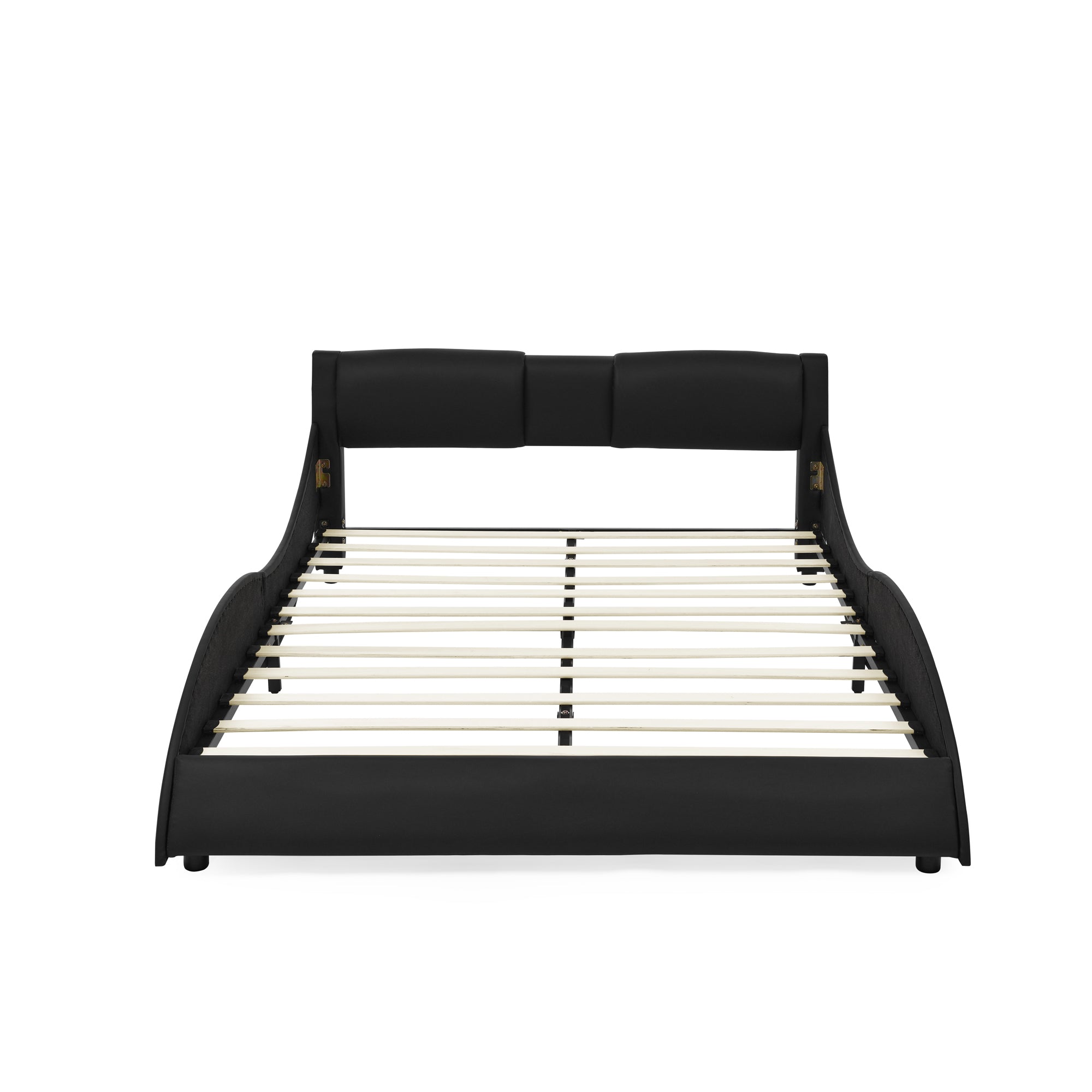 Queen Bed Frame Modern Faux Leather Upholstered Platform Bed Frame with and Headboard Wave Like Curve Low Profile Bed Frame,Wood Slats Support,Easy Assembly,Black