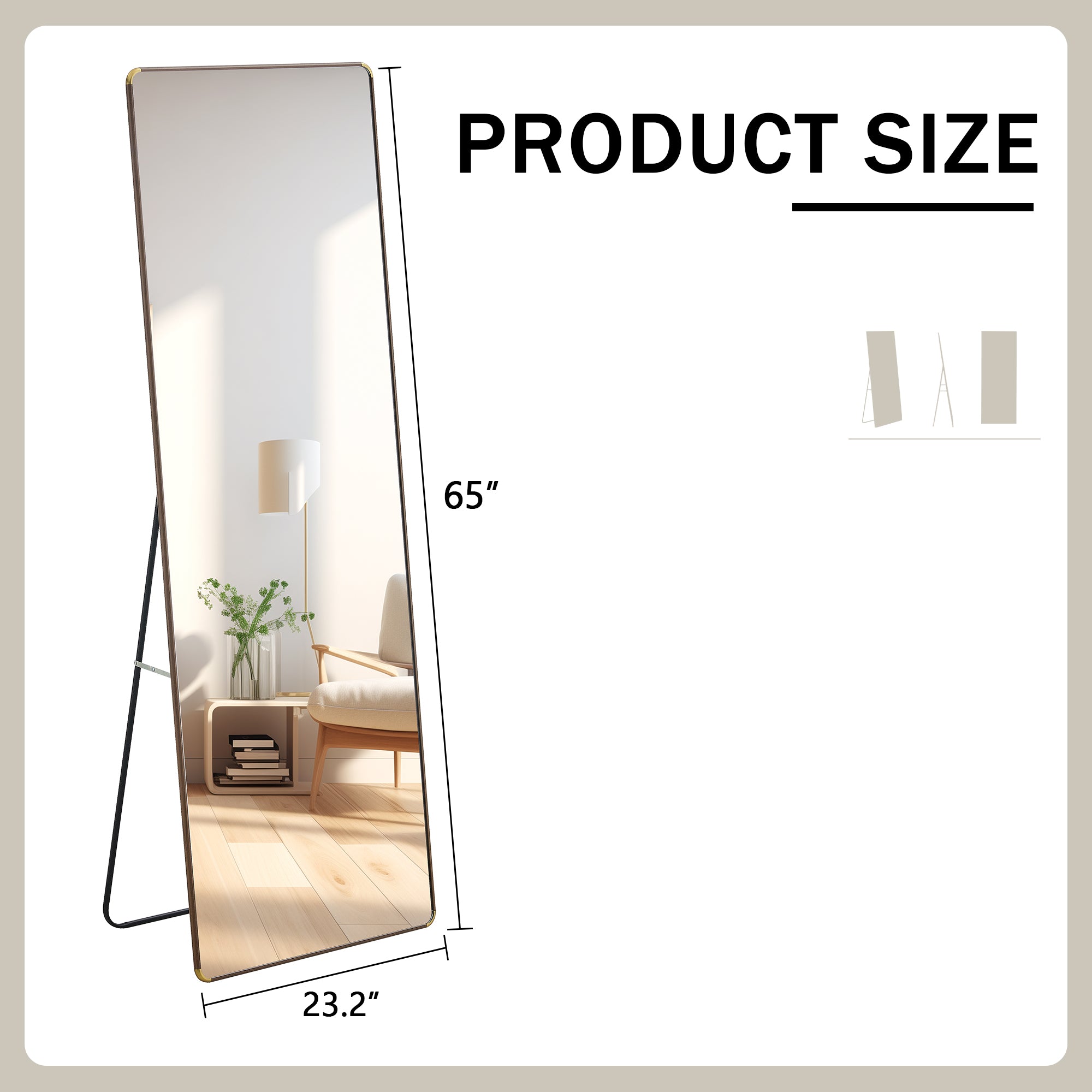 65" Full-Length Floor & Wall Mirror - Ideal for Bedrooms, Foyers, Bathrooms, and Clothing Stores, Brown Border