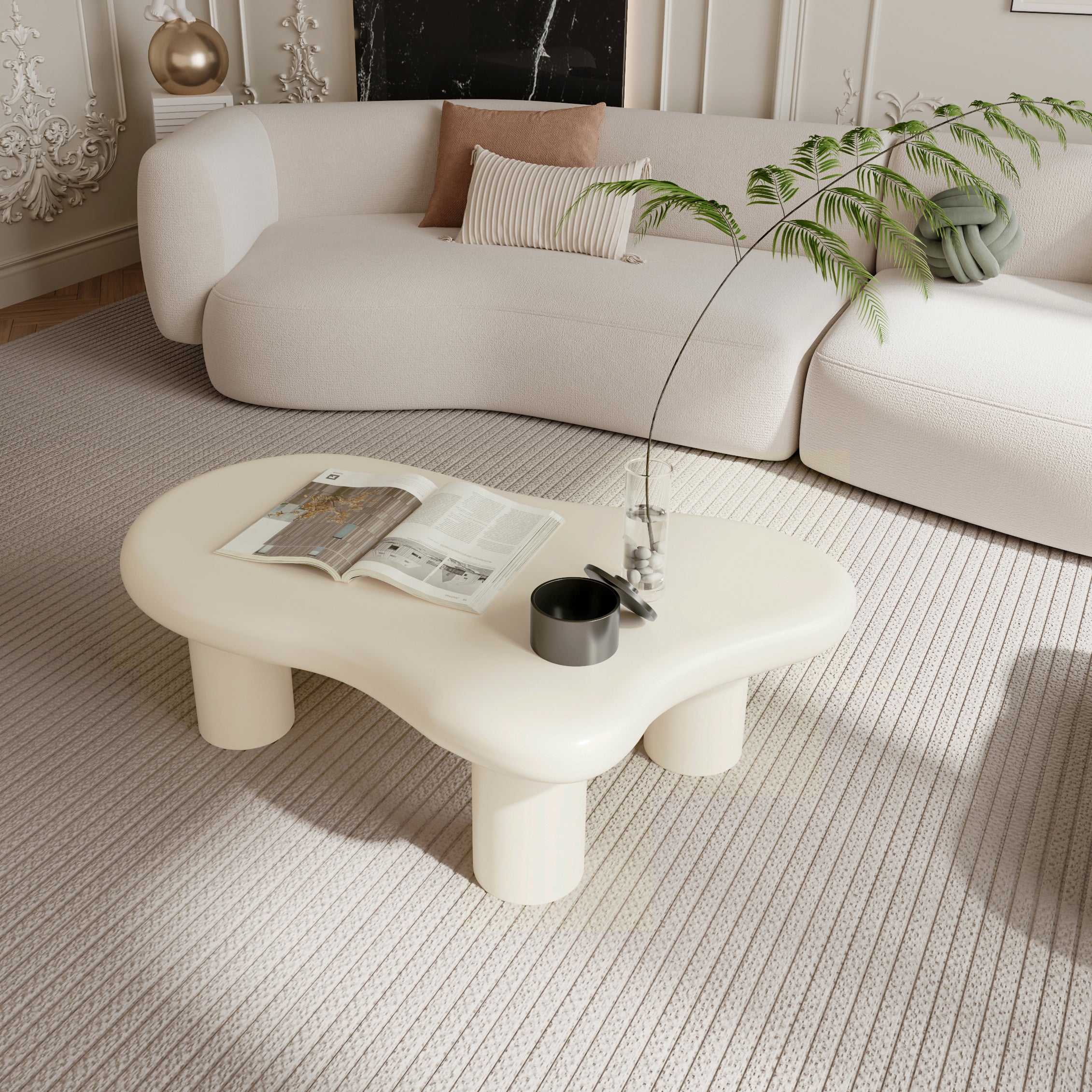 40 Inch Cloud Shaped Coffee Table for Living Room, Beige