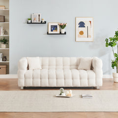 Modern 80" Beige Teddy Fleece Modular Pit Sofa with 2 Pillows for Living Room Luxurious 3-Seater Design