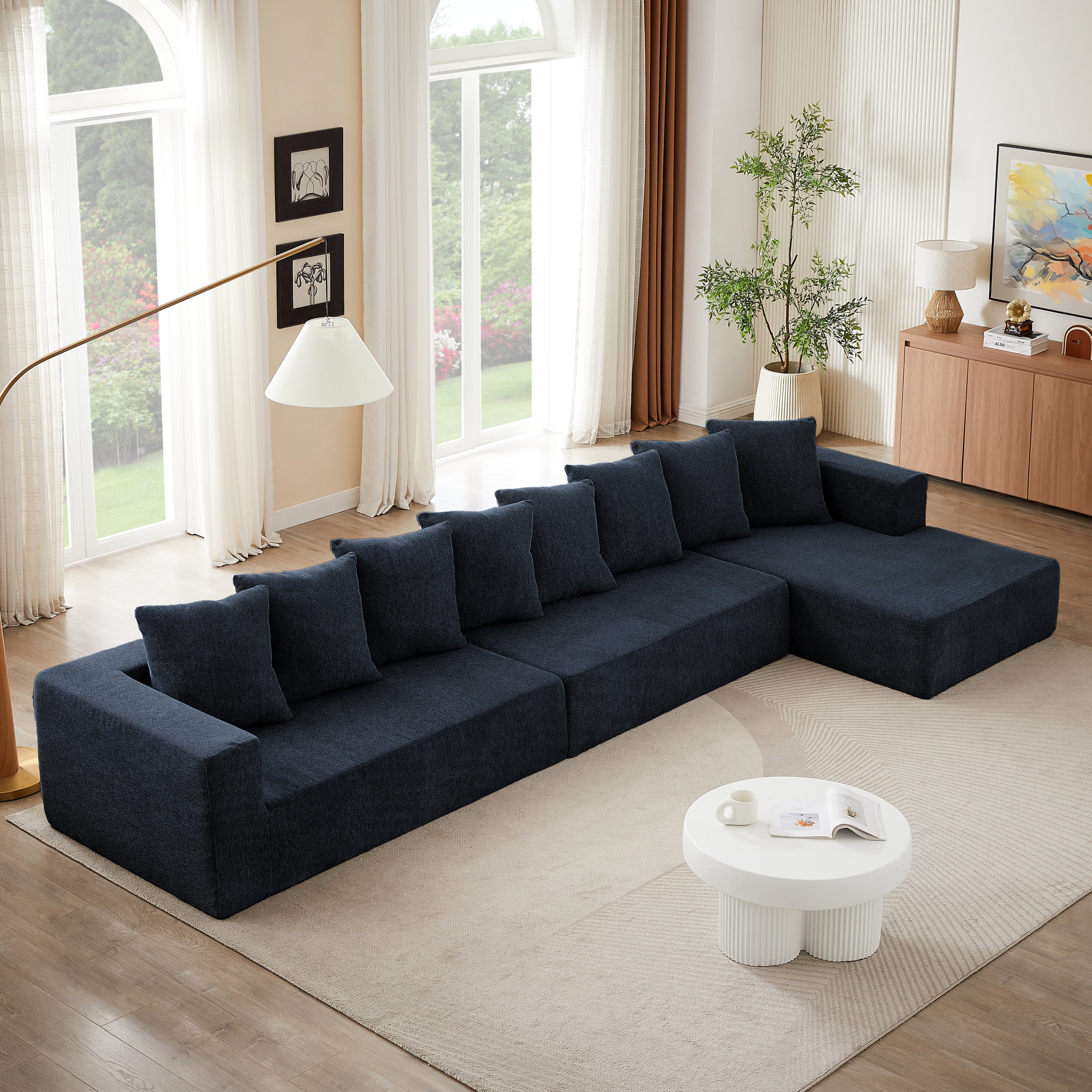 Chenille Modular Sofa – Modern Upholstered Sectional Couch with Plush Seating, Fixed Cushions, and Versatile Design for Living Room, Bedroom, Office