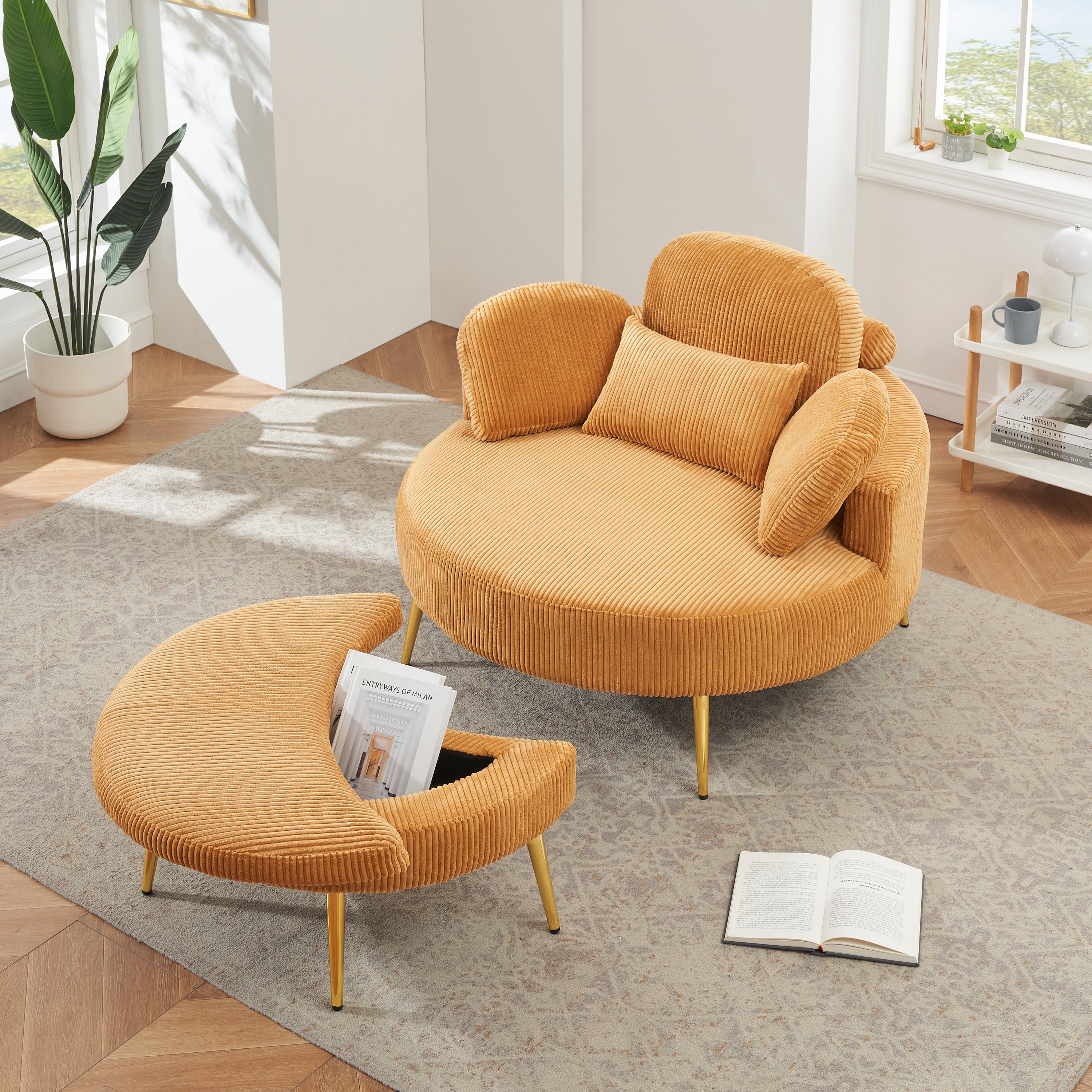 61 inches yellow comfortable seat, small sofa with small end table, suitable for lunch break casual afternoon tea time seat, suitable for small apartment, bedroom, space balcony small sofa