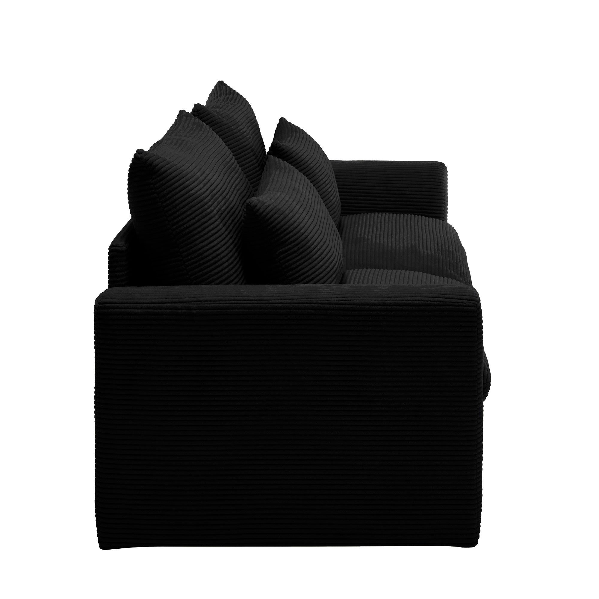 Modern Sofa 2 Seater Corduroy Fabric Sofa with Armrests for Apartment Living Room, Black