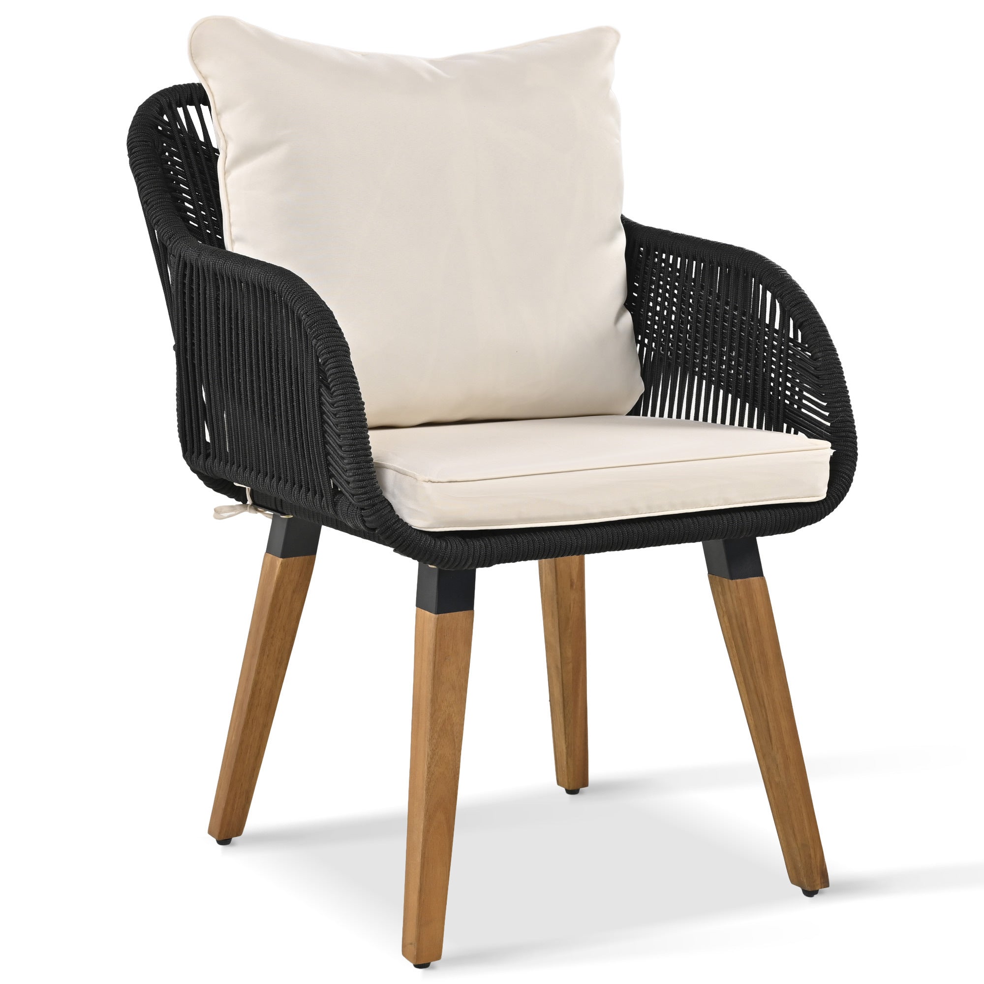 K&K 5-Piece Garden Patio Furniture Chair Set with Wicker Cool Bar Table and Ottomans for Porch, Backyard, Balcony, Poolside Black & Beige