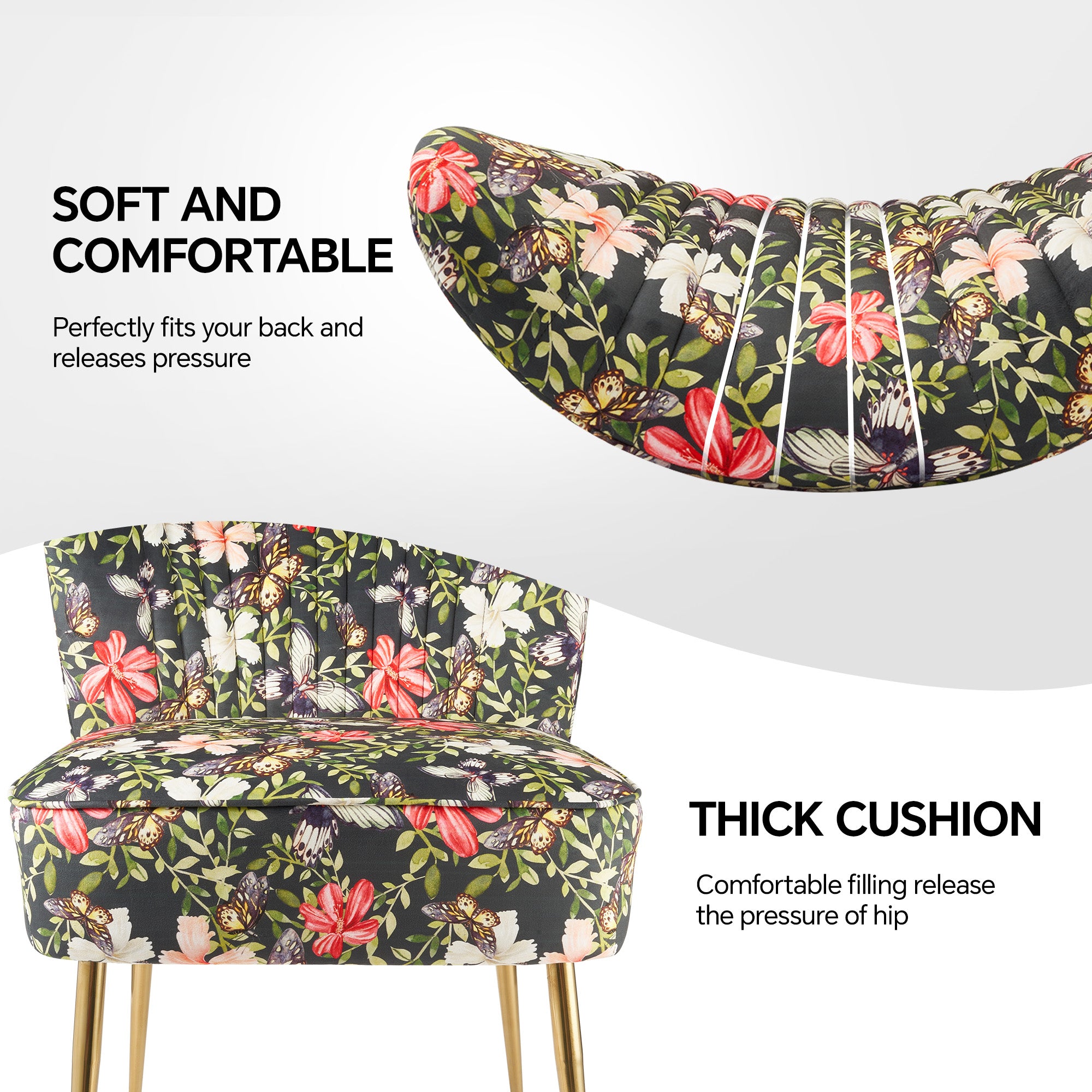 Floral print Sofa Chairs with Metal chair legs Relaxation stools for Livingroom FU01033