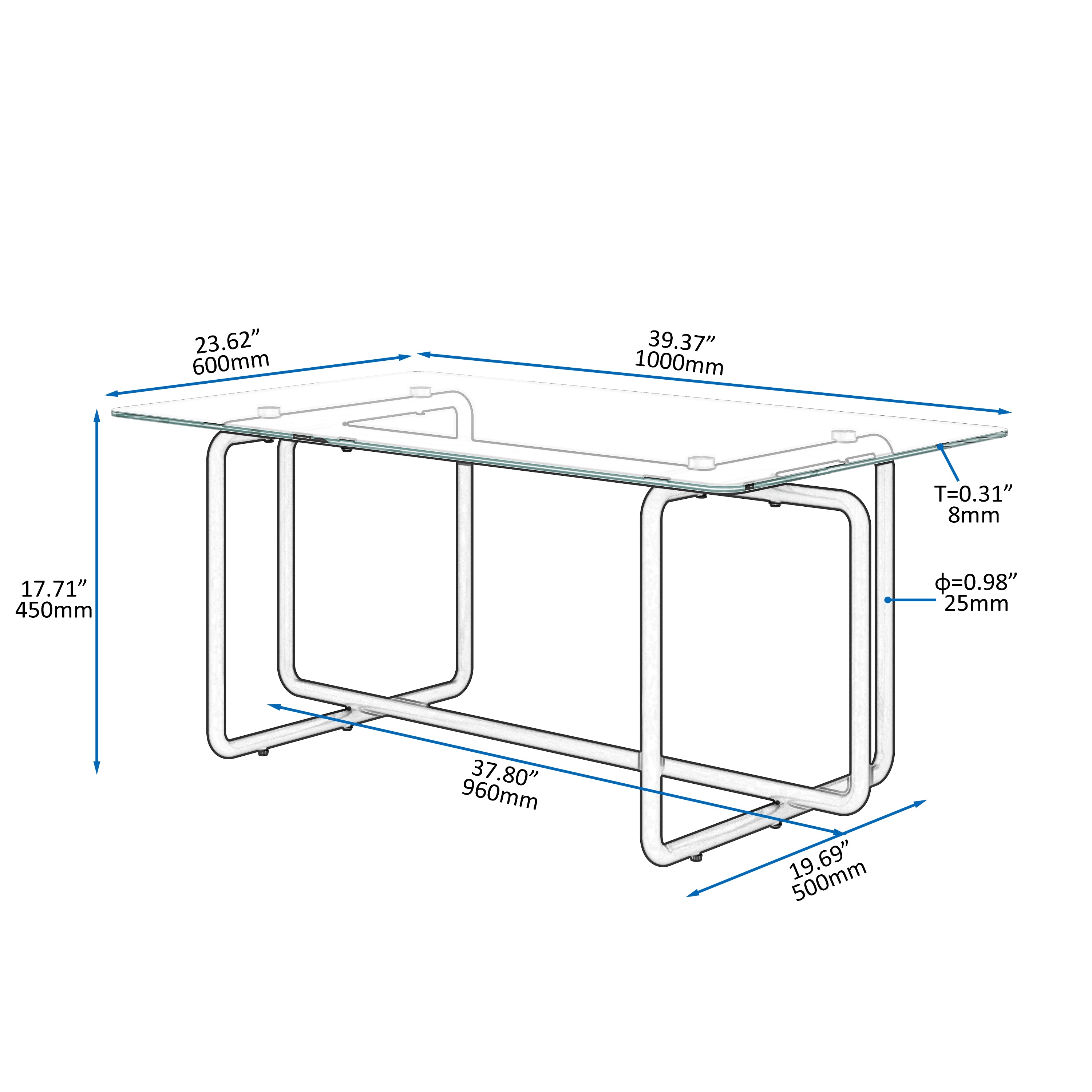 Modern Tempered Glass Tea Table Coffee Table, Table for Living Room,Transparent