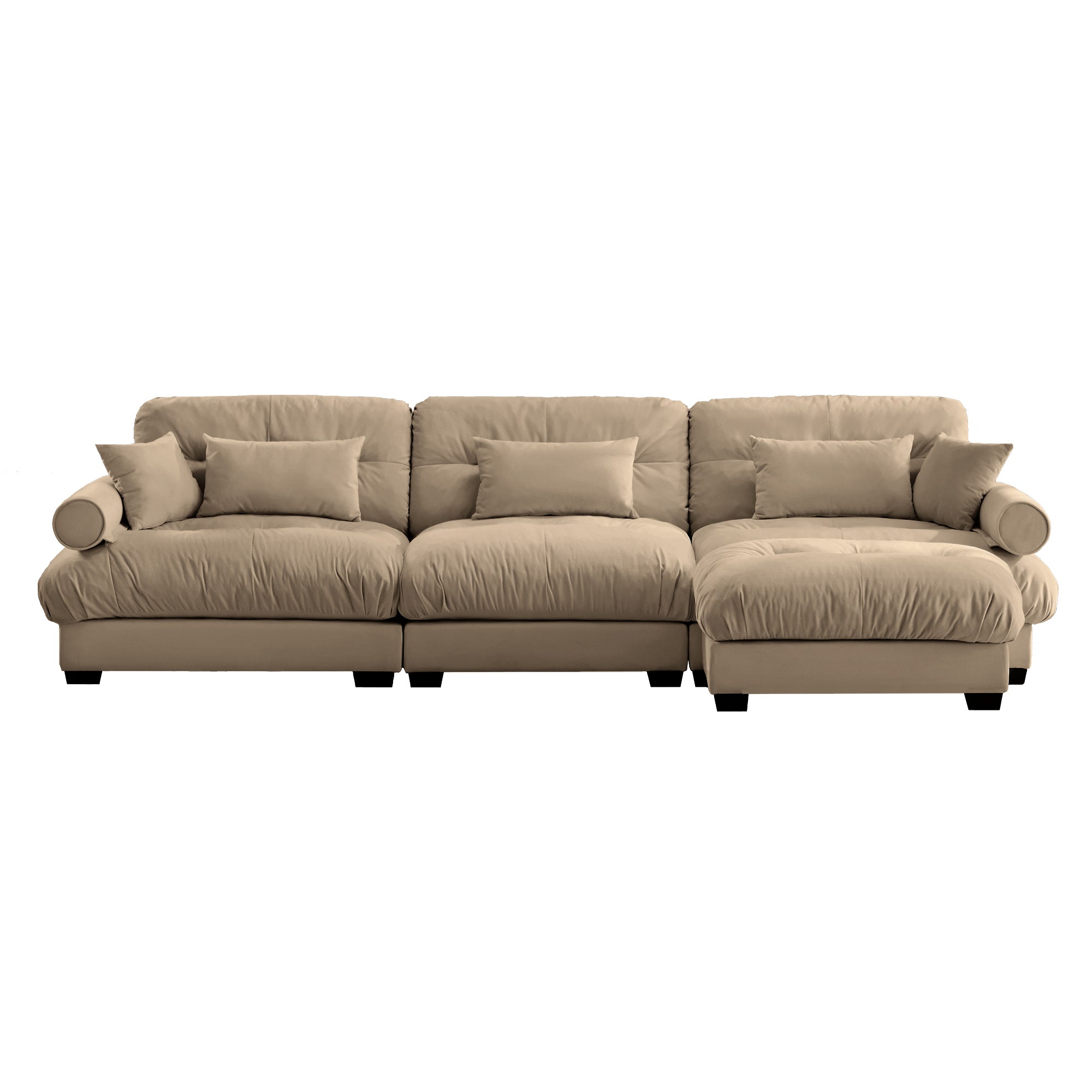 Oversized Modular Velvet Sectional Sofa with Ottoman, Deep Seat L-Shaped Cloud Couch for Living Room, Camel