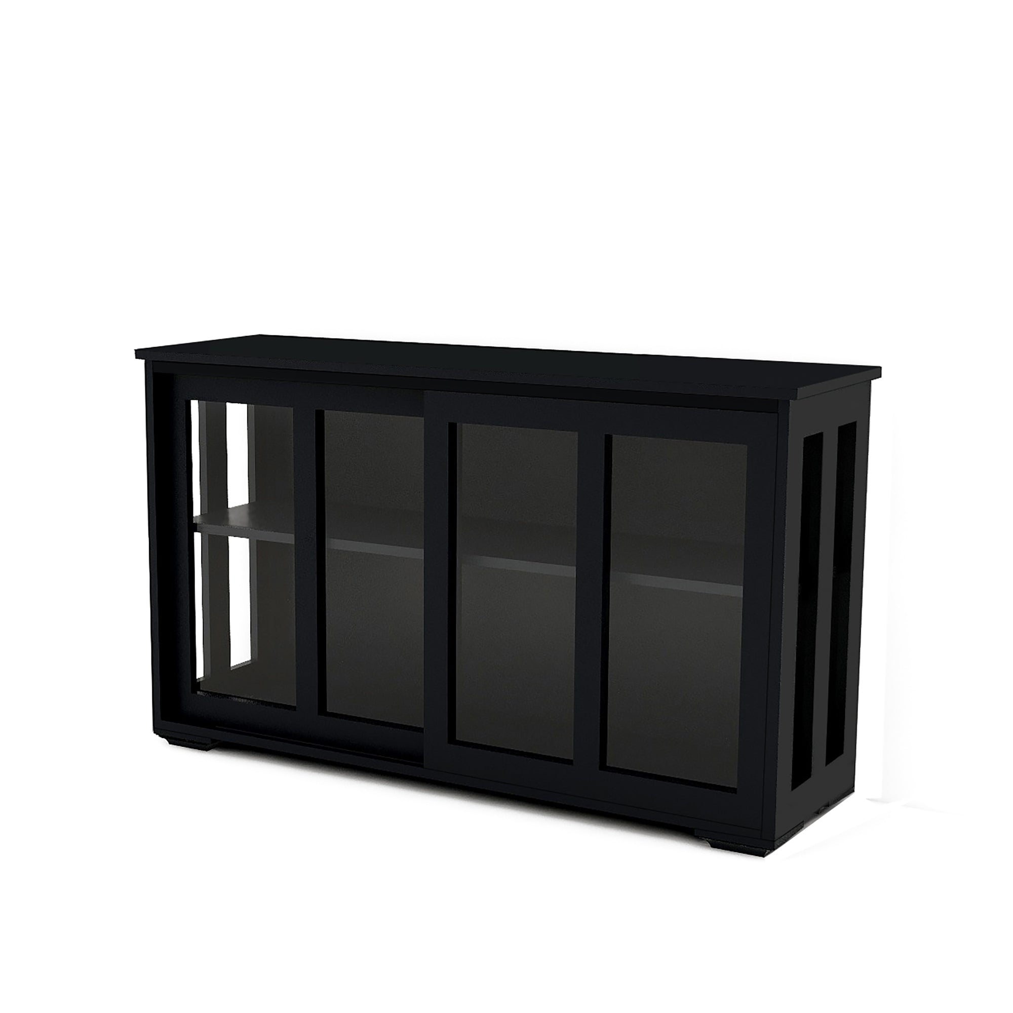 Modern Black MDF Sideboard with Slide Glass Doors for Storage - Ideal Design for Dining Room