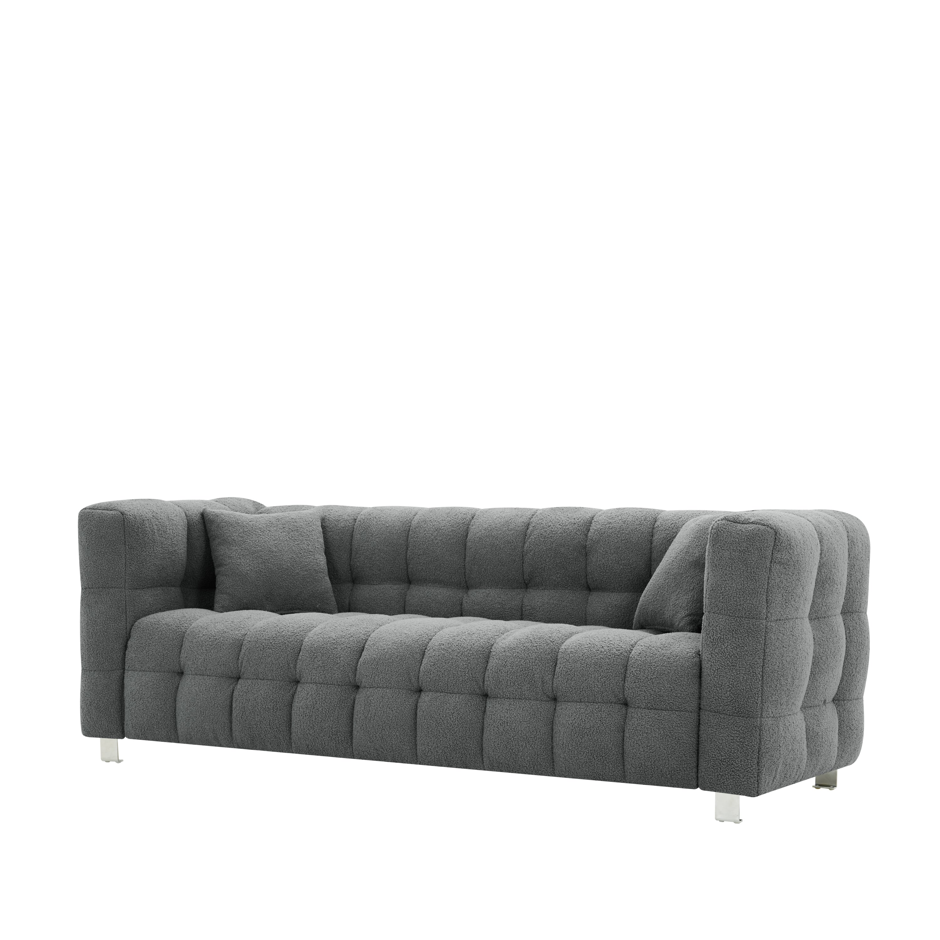 Modern Gray Teddy Fleece Modular Pit Sofa with 2 Pillows for Living Room - Luxurious 3-Seater Design