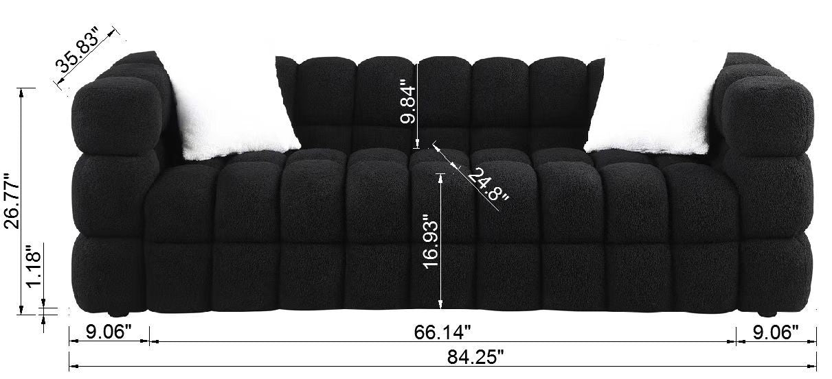 84.3 length ,35.83" deepth ,human body structure for USA people,  marshmallow sofa,boucle sofa ,White color,3 seater