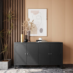 Accent Cabinet 4 Door Wooden Cabinet Sideboard Buffet Server Cabinet Storage Cabinet, for Living Room, Entryway, Hallway, Office, Kitchen and Dining Room, Matte Black