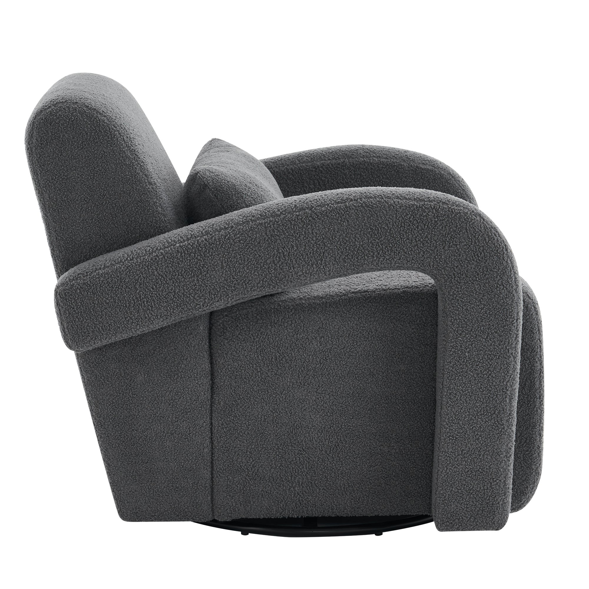 Cozy Dark Grey Teddy Fabric Armchair - Modern Sturdy Lounge Chair with Curved Arms and Thick Cushioning for Plush Comfort