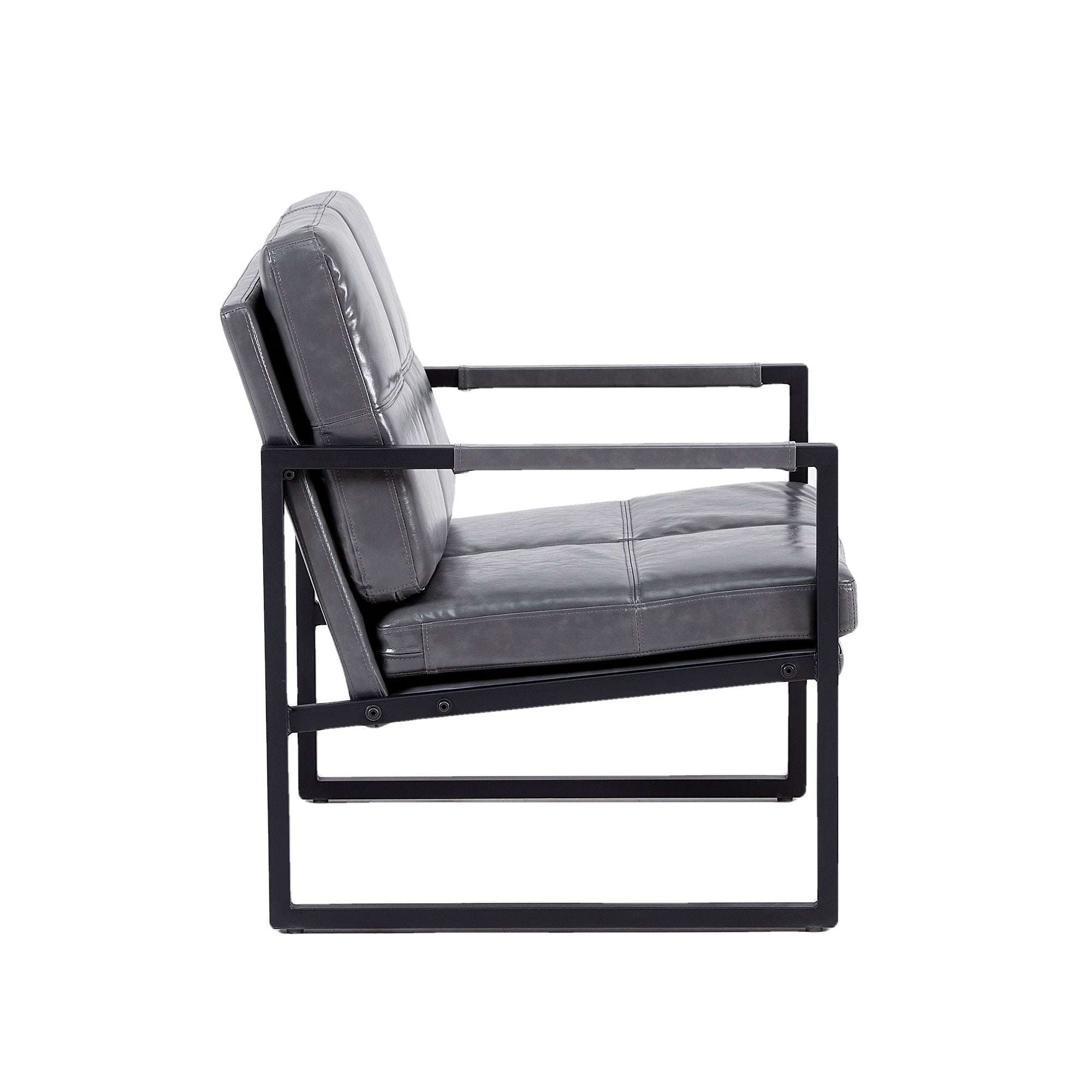 Light grey PU leather leisure black metal frame recliner chair for living room and bedroom furniture