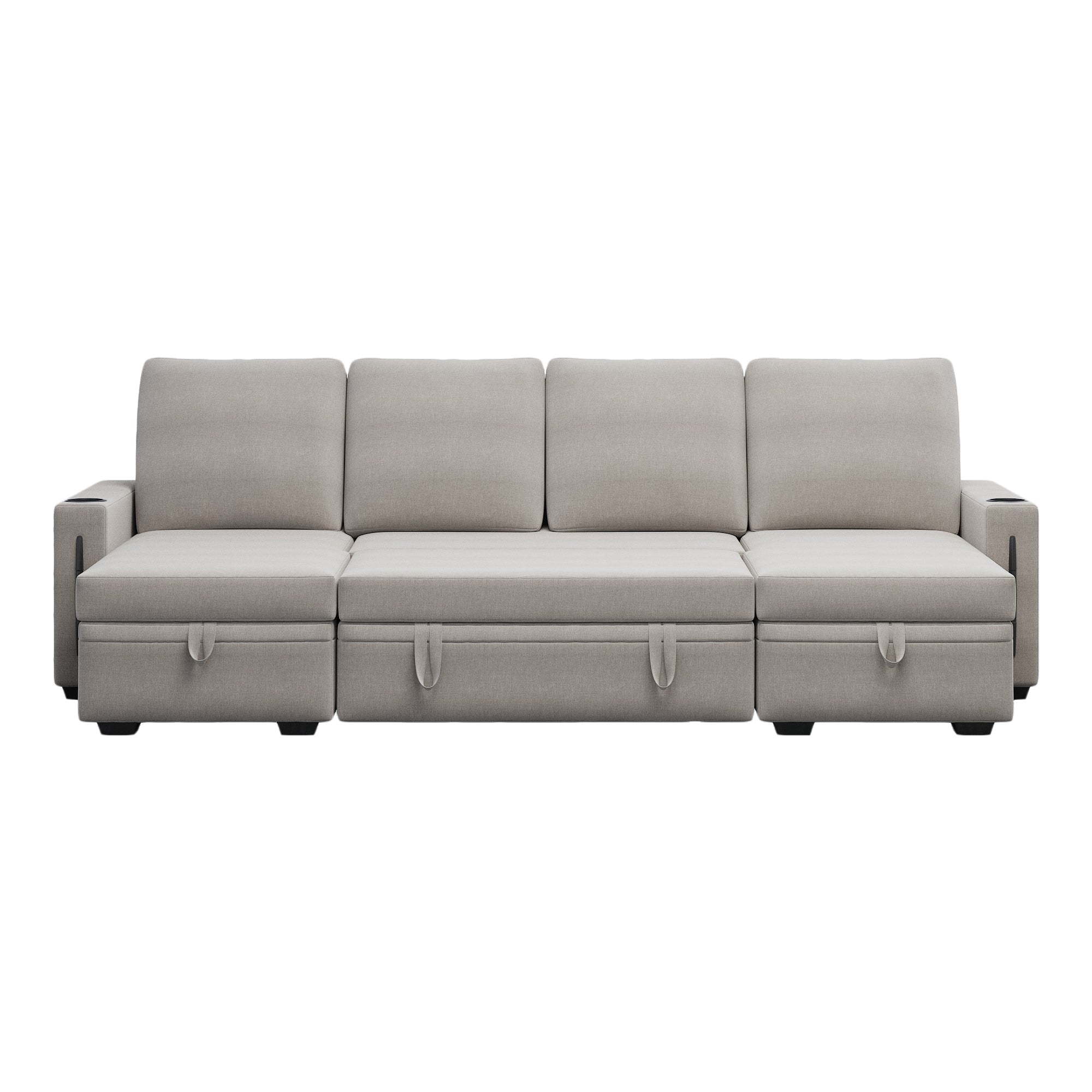 Sectional Sofa with Storage, 96" U Shaped Sectional Couches for Living Room, Comfy Convertible Sectional Sofa  - Beige