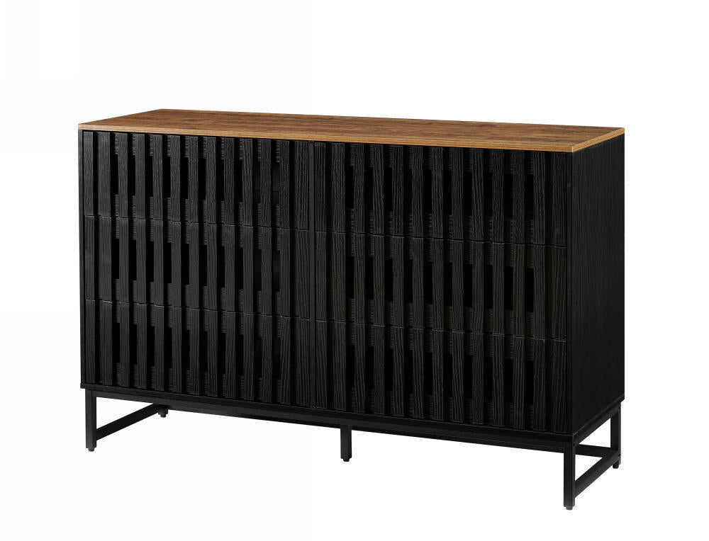 6-Drawer Modern Dresser with Slatted Grille Design and Metal Legs, Durable MDF Construction